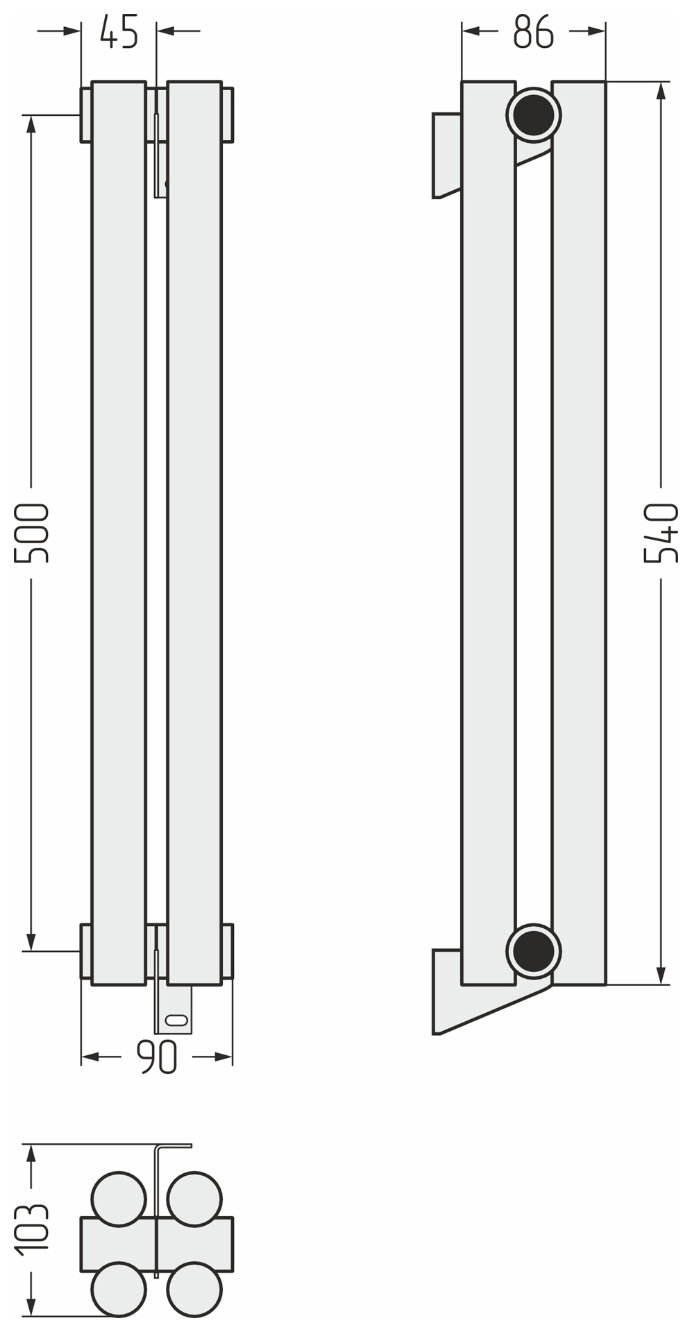 Радиаторы Сунержа DESIGN ДР ЭСТЕТ-11 н/ж 500х90 / 2 сек (Тёмный титан муар)