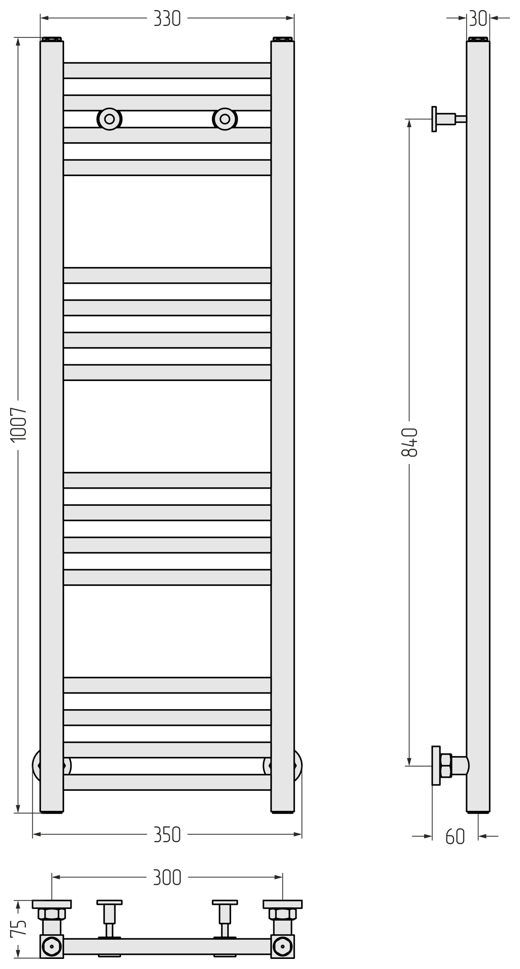 Водяные полотенцесушители Сунержа DESIGN ДР МОДУС 1000х300 (Матовый белый)