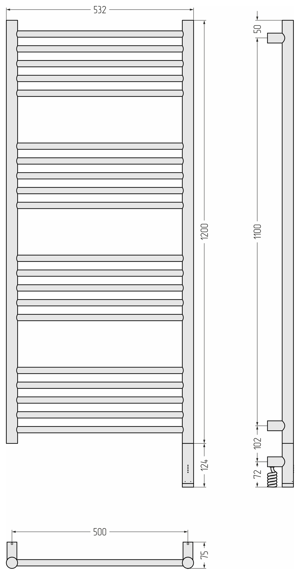 Электрические полотенцесушители Сунержа DESIGN РЭБ БОГЕМА 3.1 прямая 1200х500 МЭМ правый (Состаренная латунь)