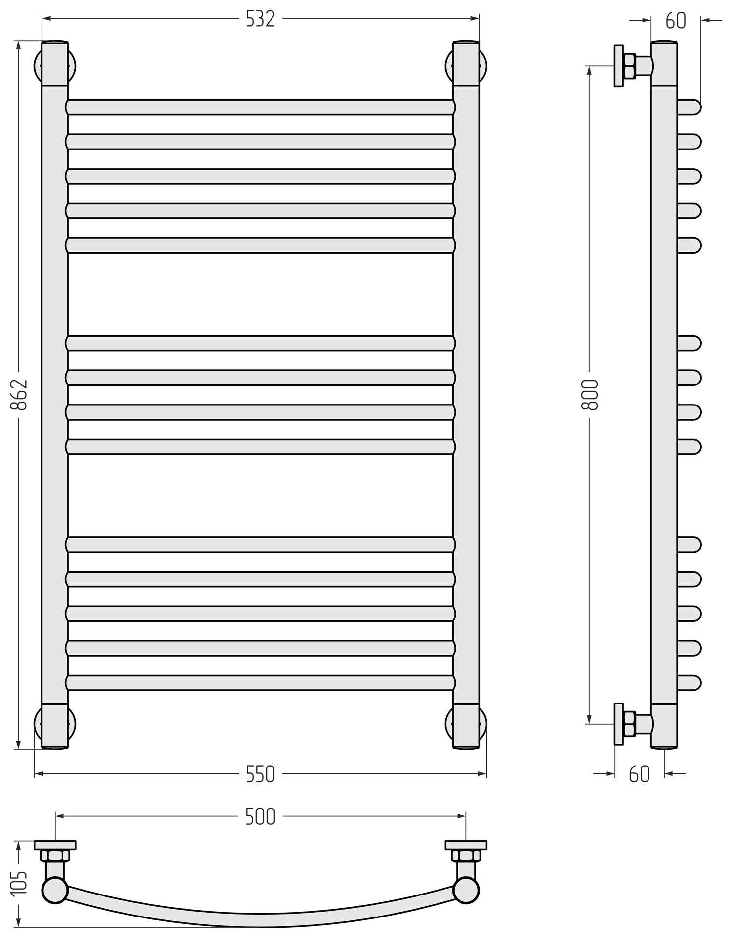 Водяные полотенцесушители Сунержа DESIGN ДР "Богема+" 800х500 (Золото)