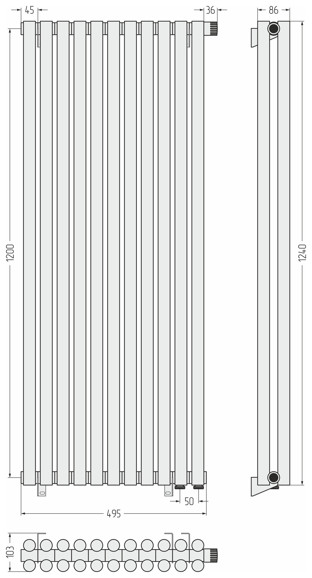 Радиаторы Сунержа DESIGN ДР ЭСТЕТ-11 н/ж EU50 1200х495 / 11 сек (Золотой шёлк) - фото 5