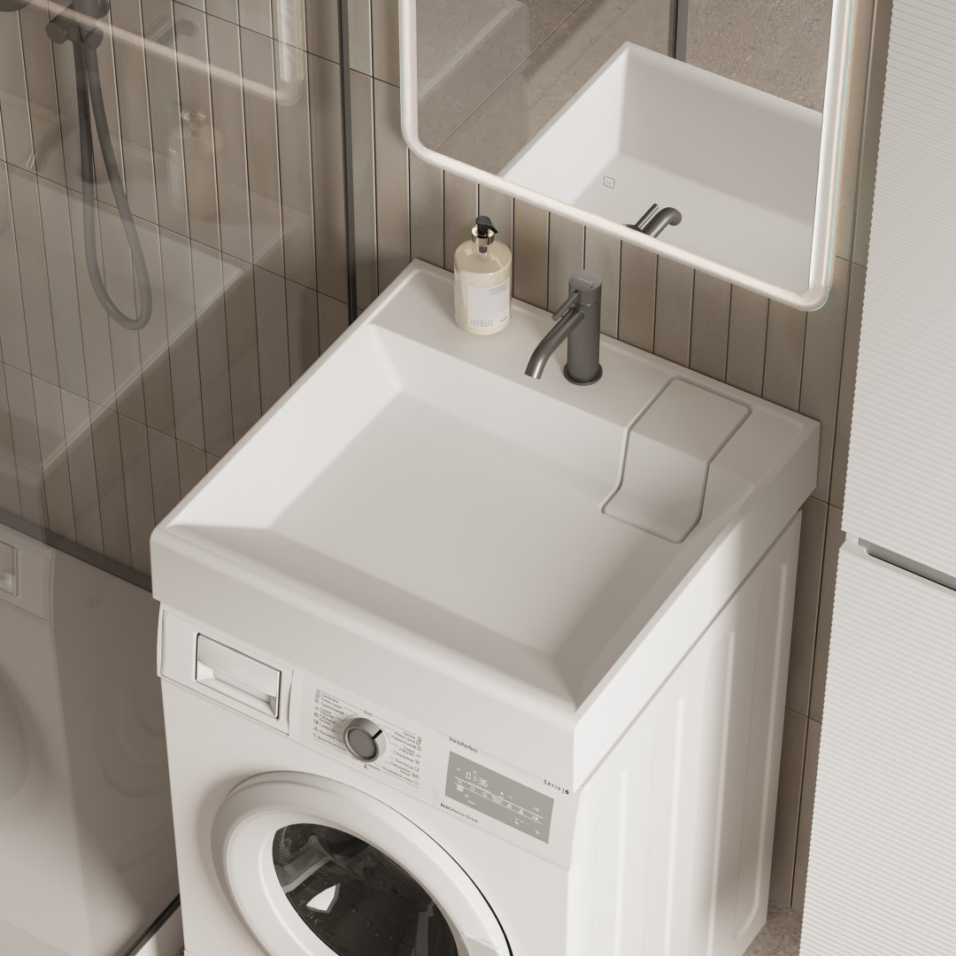Раковина над стиральной машиной CERAMICANOVA Quattro 600x600x123 мм, с кронштейнами, белый, арт. CN0101 - фото 4