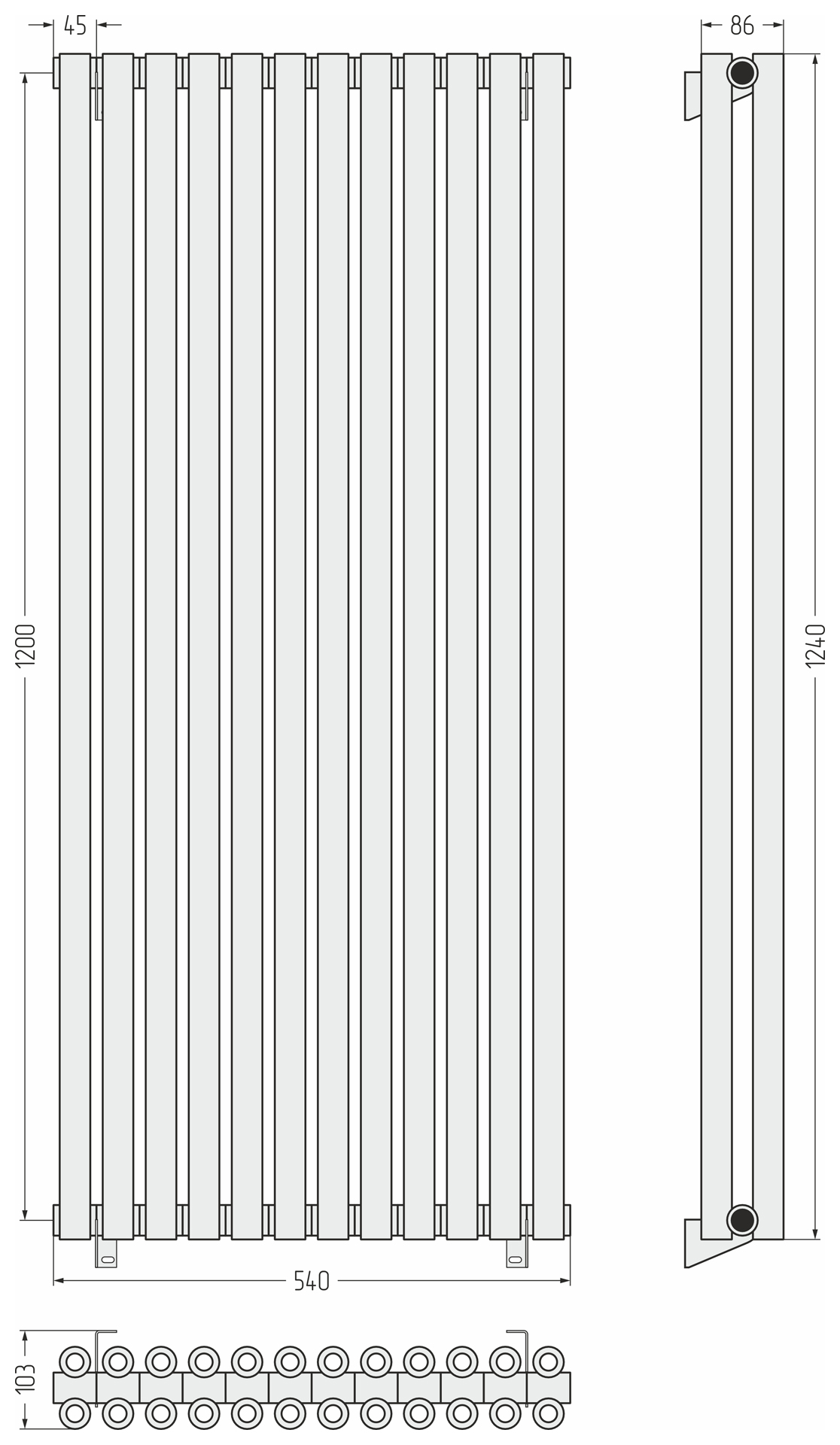 Радиаторы Сунержа DESIGN ДР ЭСТЕТ-00 н/ж 1200х540 / 12 сек (Матовый чёрный)
