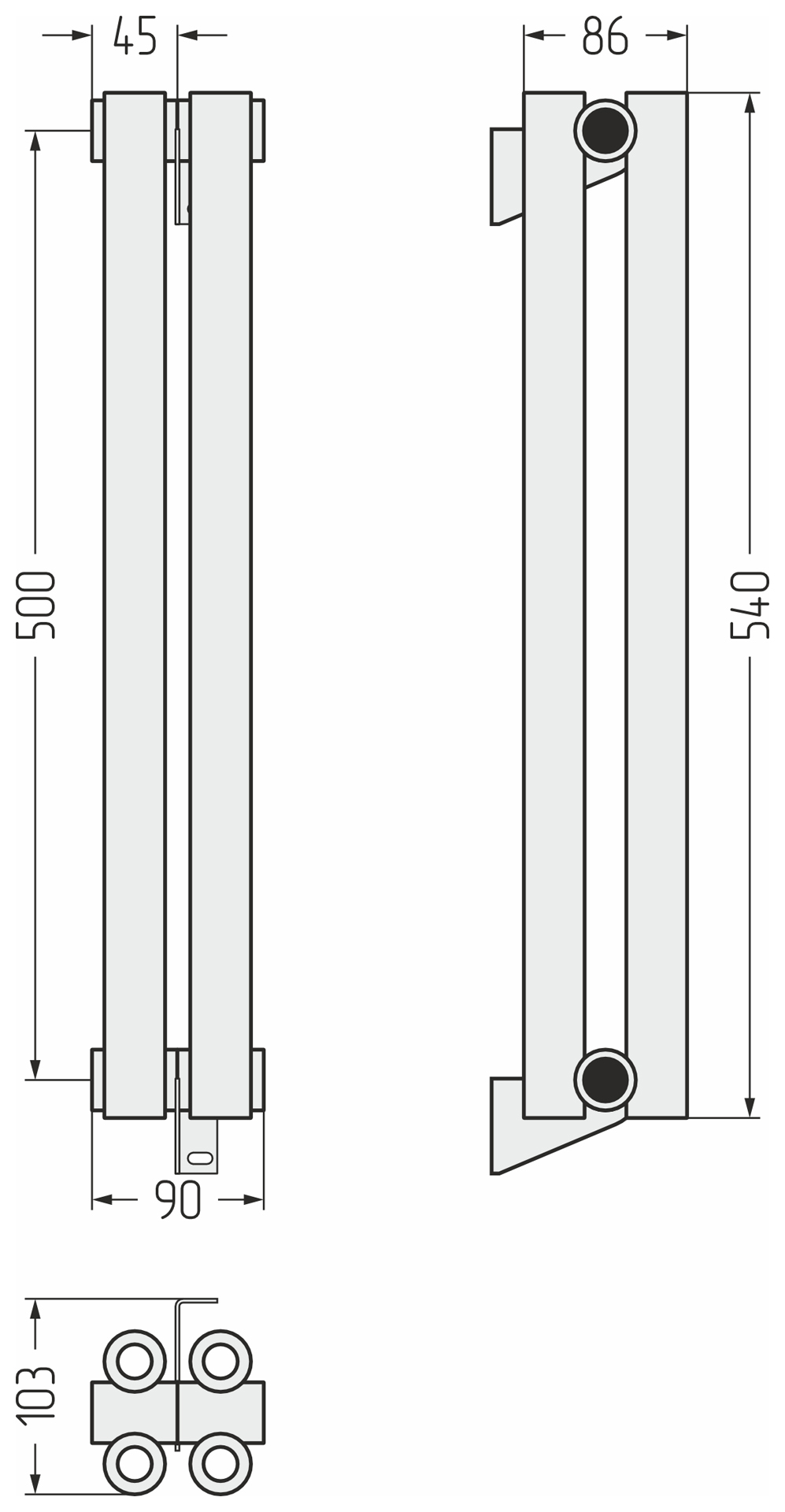 Радиаторы Сунержа DESIGN ДР ЭСТЕТ-00 н/ж 500х90 / 2 сек (Матовый чёрный)