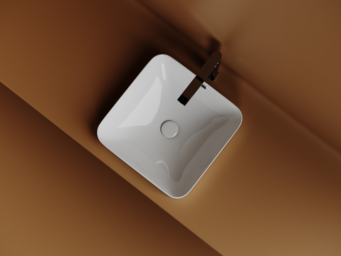 Раковина встраиваемая сверху CERAMICANOVA Element с отверстием слива - перелива  квадратной формы 438x438x172 мм  цвет белый  арт. CN6077 - фото 5