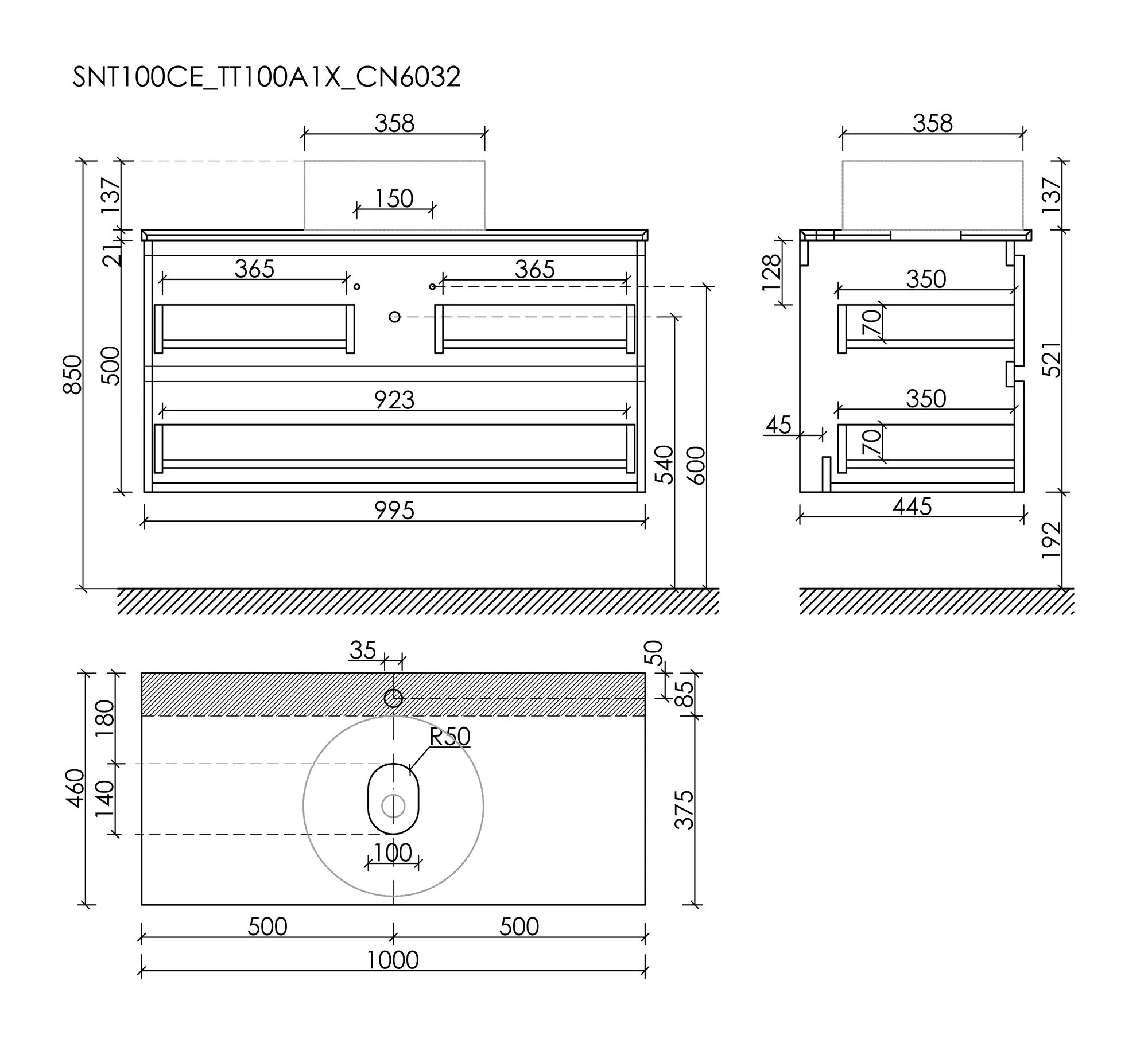 Тумба под столешницу Sancos Сноб T (Snob T) SNT100CE 100x45x50 белый матовый (bianco) - фото 6