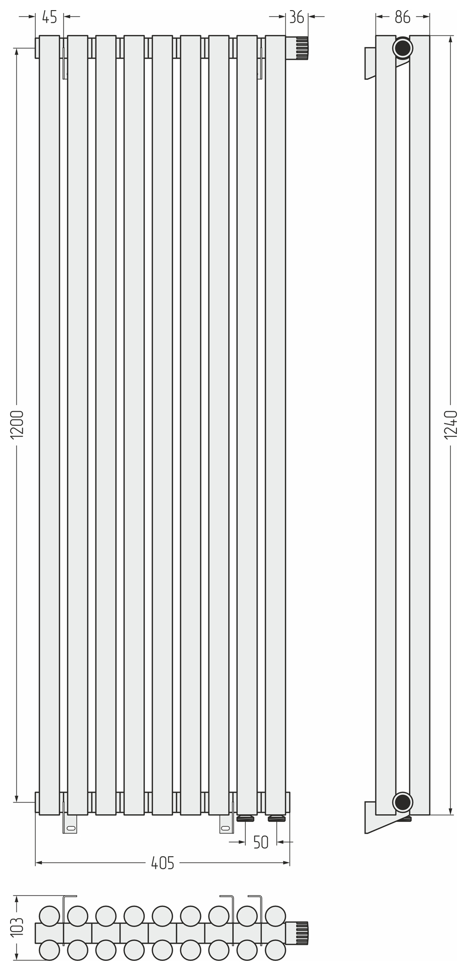 Радиаторы Сунержа DESIGN ДР ЭСТЕТ-11 н/ж EU50 1200х405 / 9 сек (Матовый чёрный) - фото 5