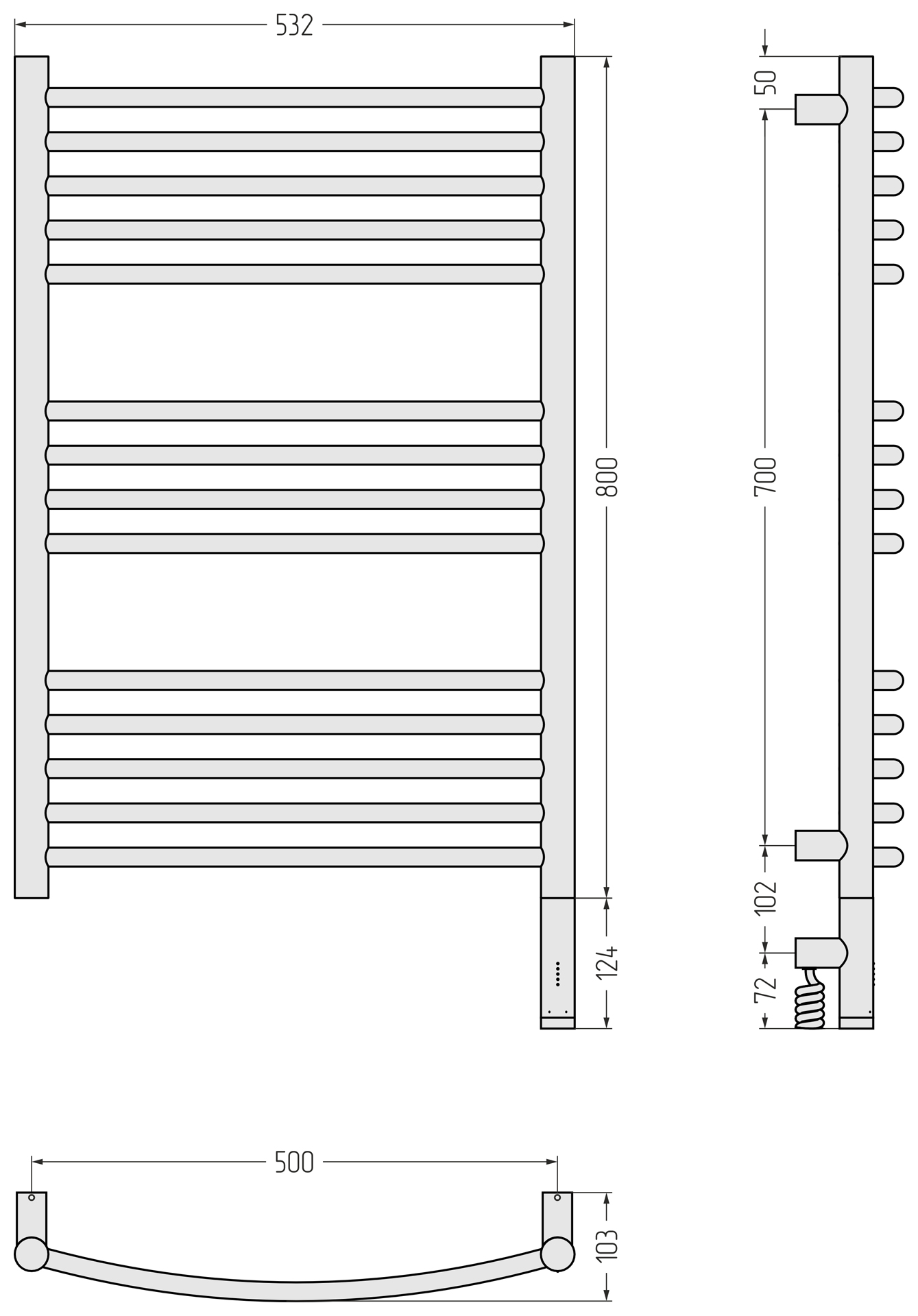 Электрические полотенцесушители Сунержа DESIGN РЭБ БОГЕМА 3.1 800х500 МЭМ правый (Золотой шёлк)