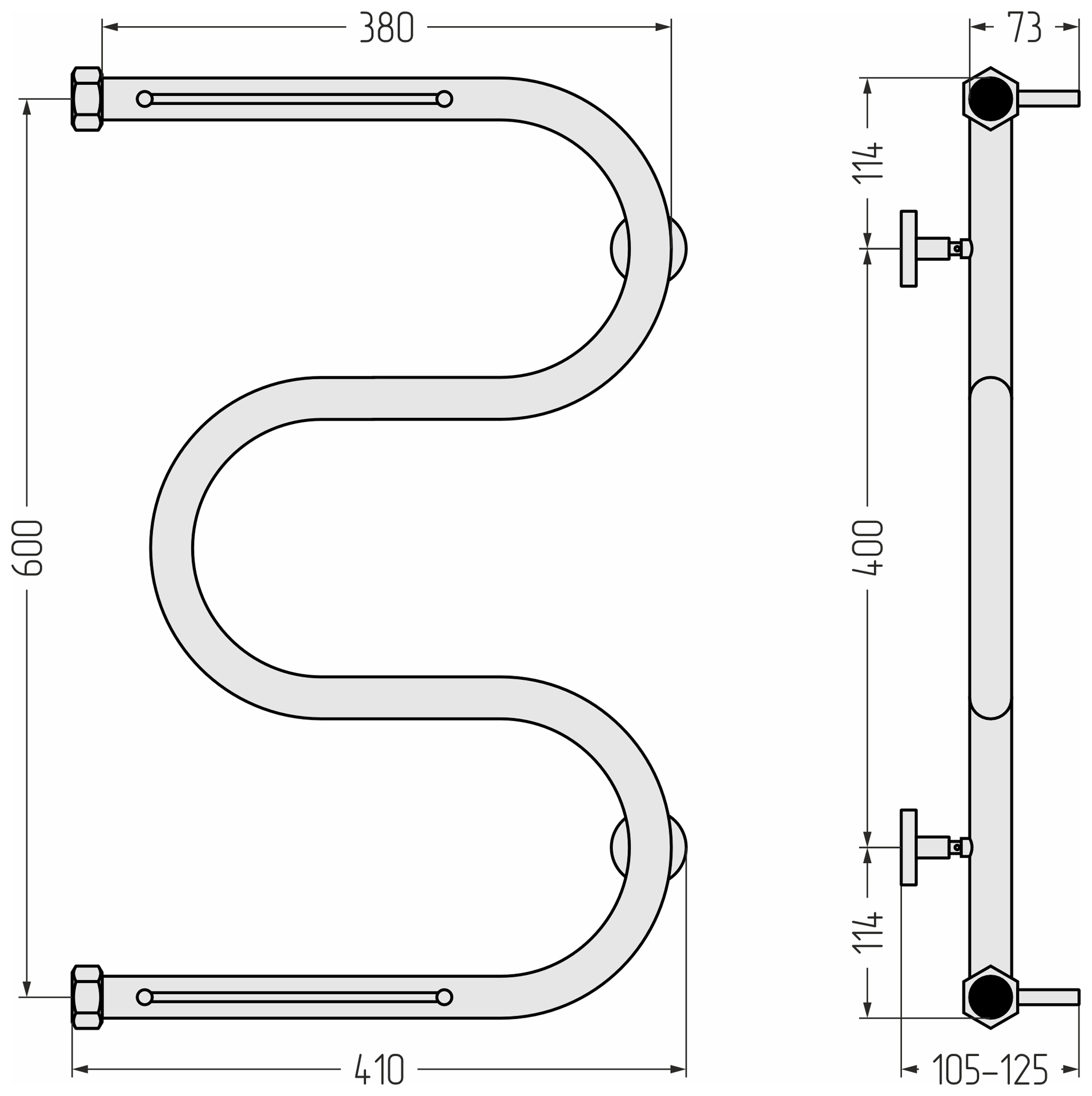 Водяные полотенцесушители Сунержа DESIGN ВПС М-обр. 2П 600х400 Н. Г. 1" (Без покрытия) - фото 3