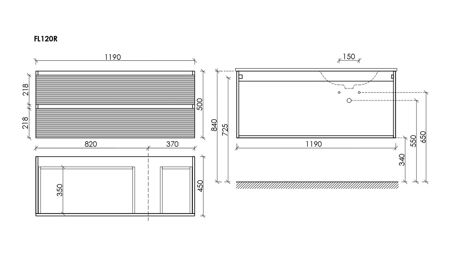 Тумба под столешницу Sancos Фолк (Folk) FL120RGS 120x45x50 темный серый (grey soft)