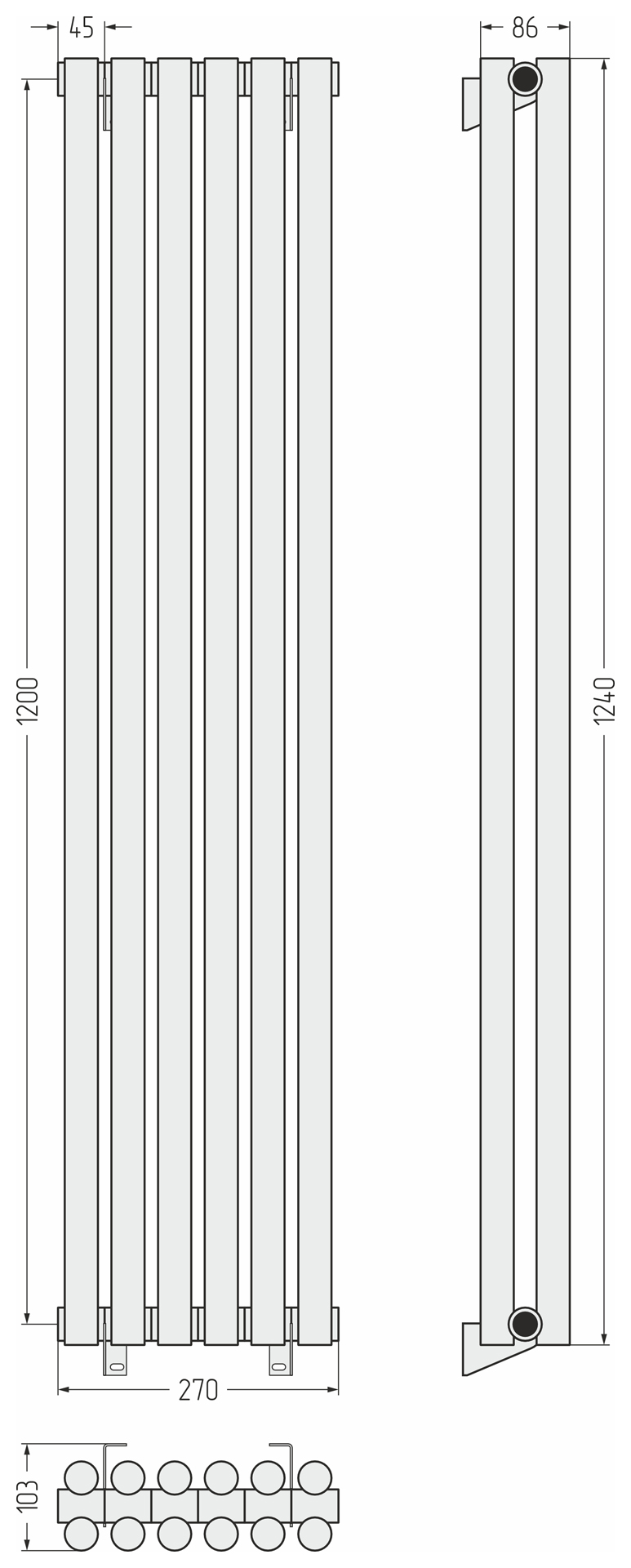 Радиаторы Сунержа DESIGN ДР ЭСТЕТ-11 н/ж 1200х270 / 6 сек (Сатин)