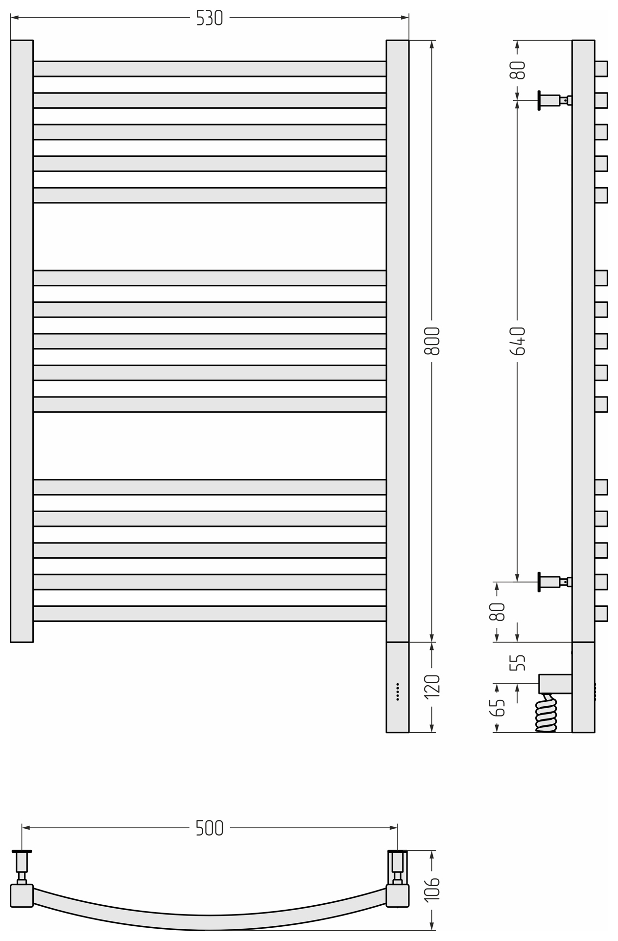 Электрические полотенцесушители Сунержа DESIGN РЭБ АРКУС 3.0 800х500 МЭМ правый (Без покрытия)
