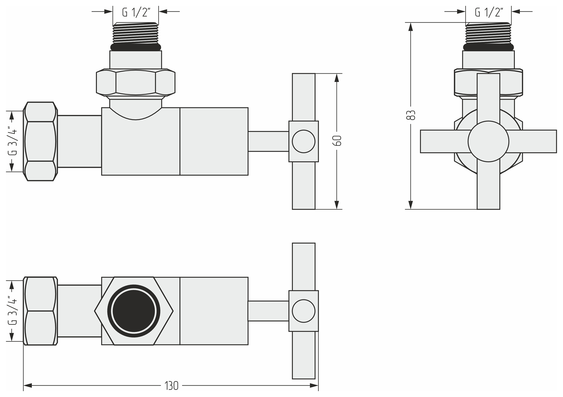 Комплектующие Сунержа DESIGN Вентиль угловой (крест) G 1/2" НР х G 3/4" НГ (Матовая шампань)