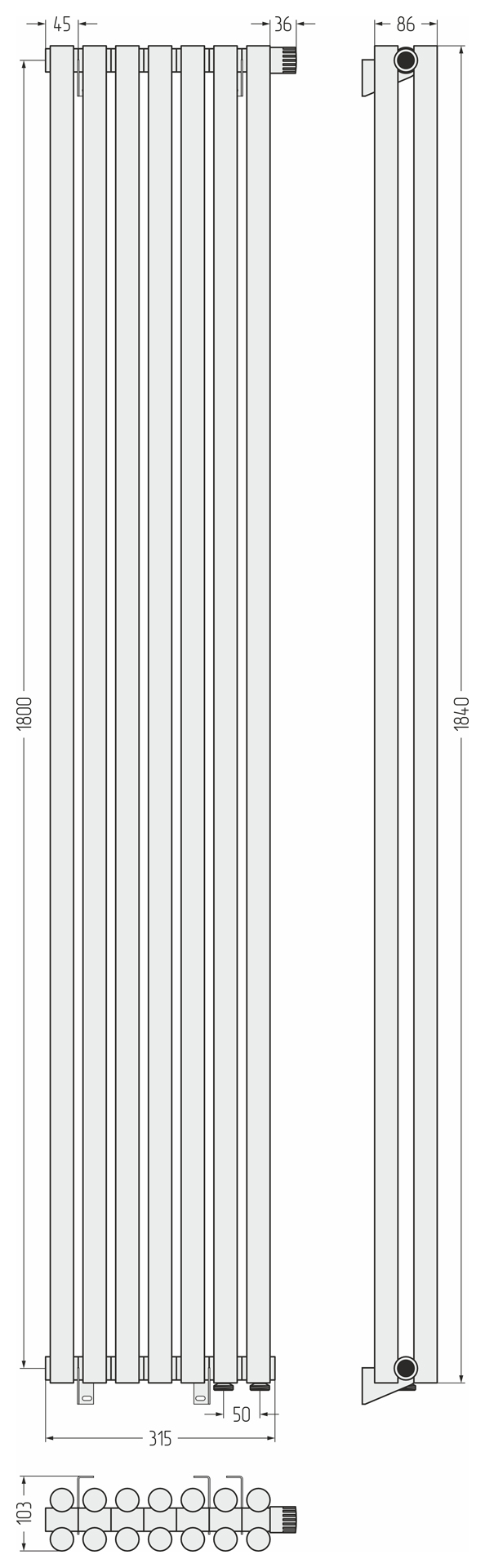 Радиаторы Сунержа DESIGN ДР ЭСТЕТ-11 н/ж EU50 1800х315 / 7 сек (Сатин) - фото 5