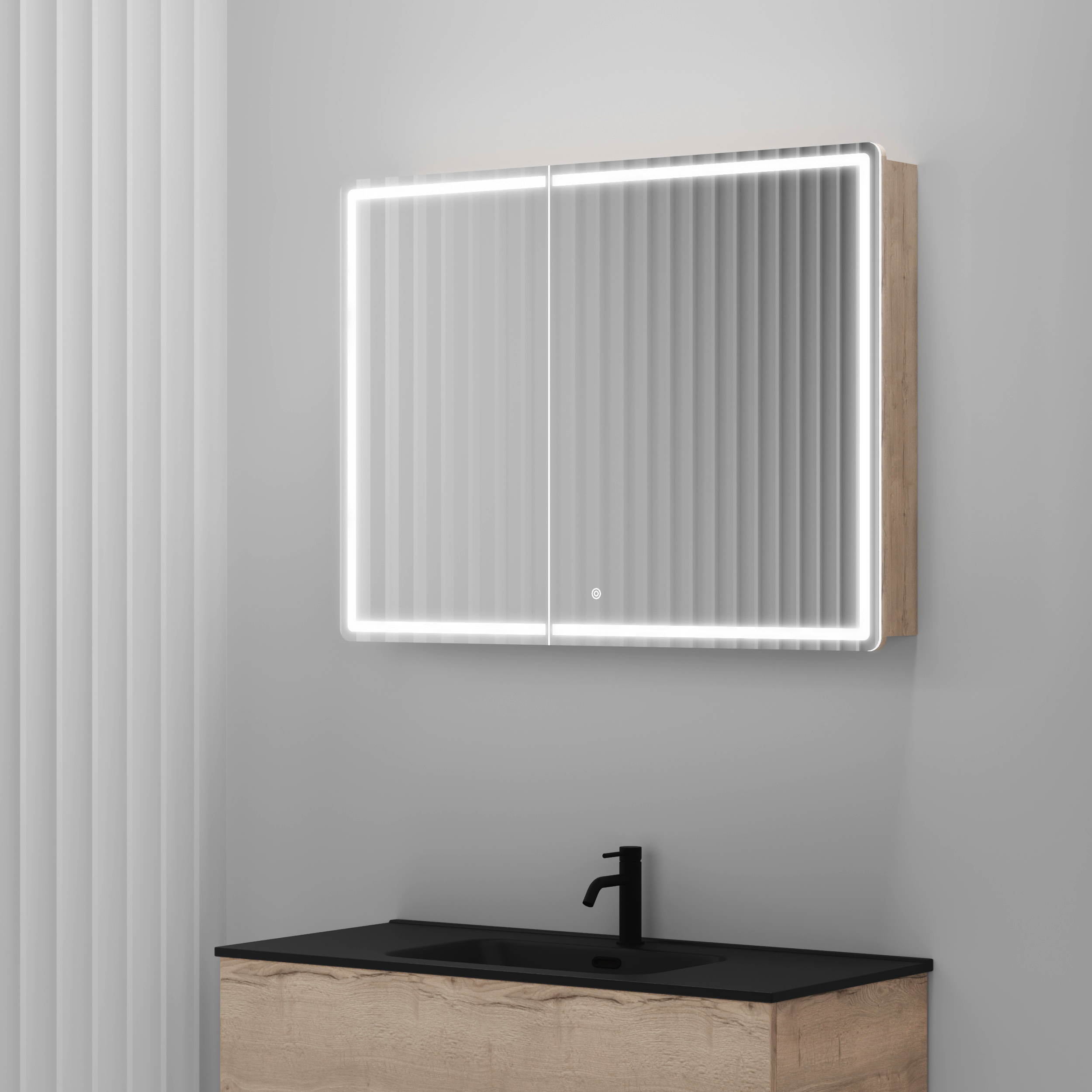 Зеркальный шкаф Sancos Блик (Mirror) MI100EG 100x75 с подсветкой, дуб галифакс натуральный