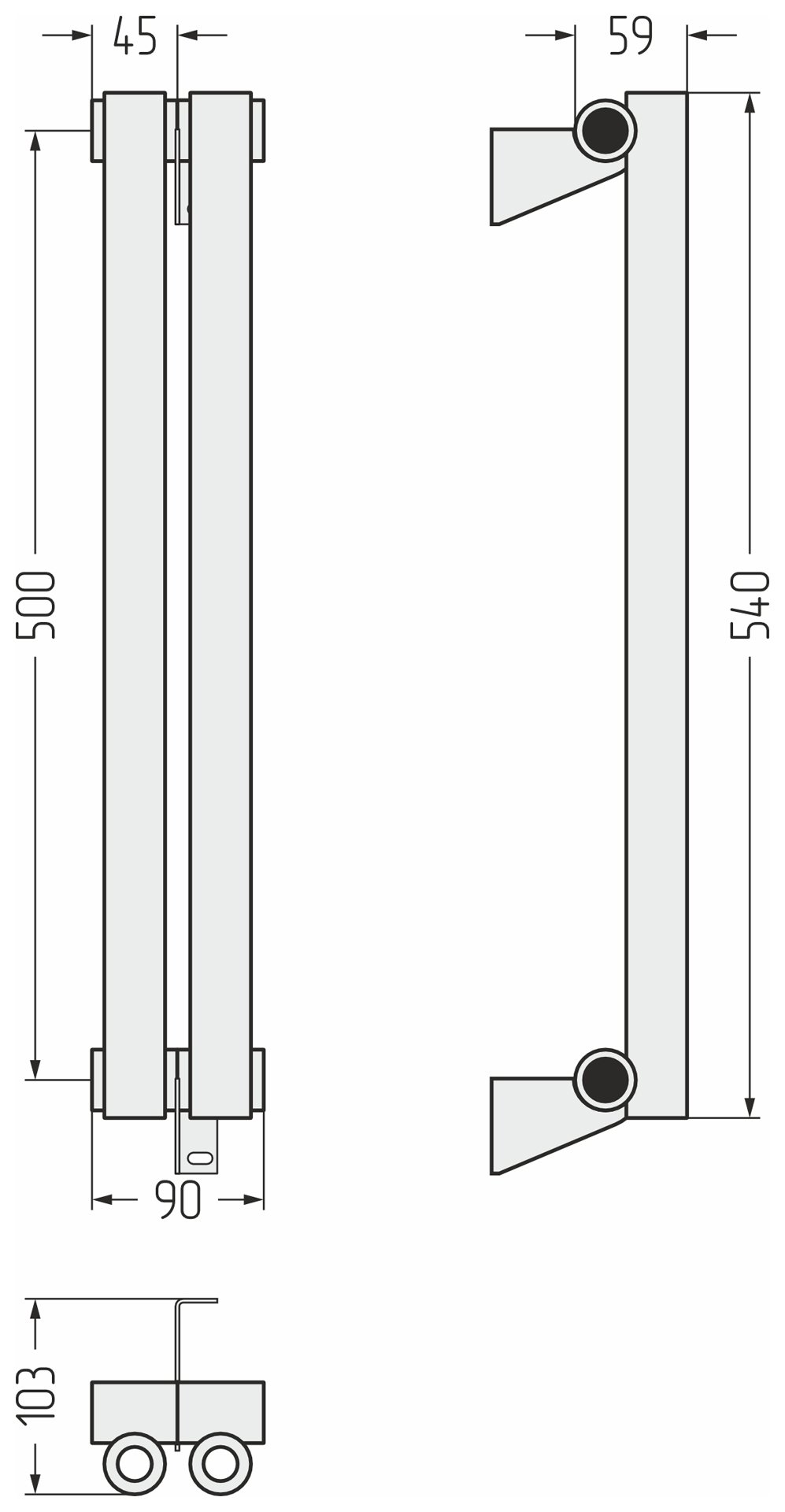 Радиаторы Сунержа DESIGN ДР ЭСТЕТ-0 н/ж 500х90 / 2 сек (Золото)