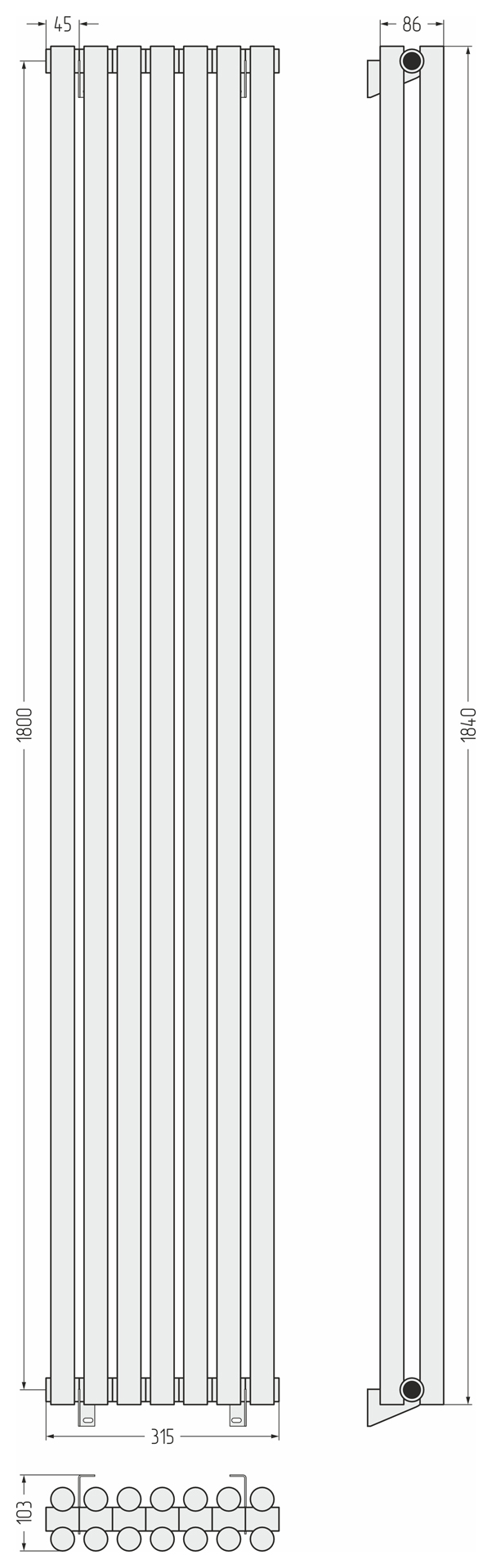 Радиаторы Сунержа DESIGN ДР ЭСТЕТ-11 н/ж 1800х315 / 7 сек (Золото)