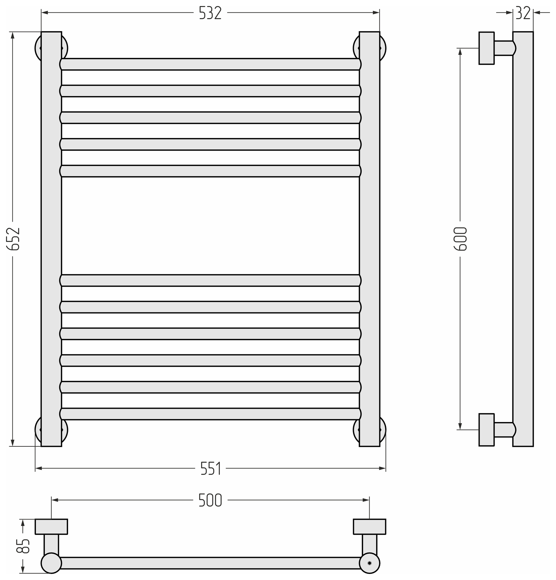 Водяные полотенцесушители Сунержа DESIGN ДР Богема PRO 600х500 (Матовый белый)
