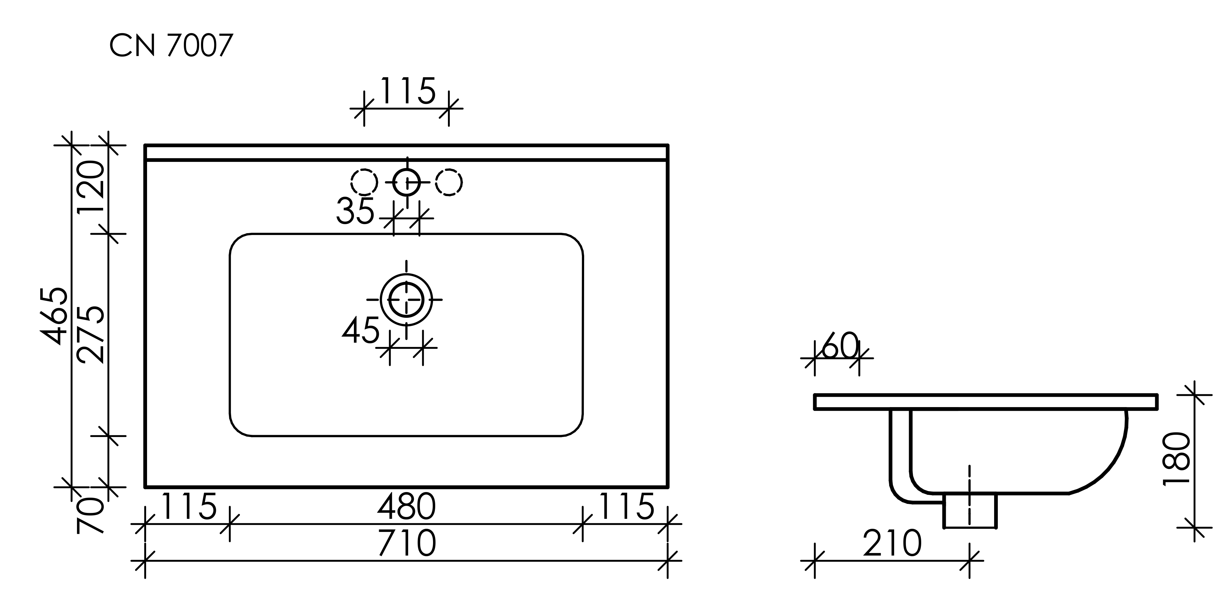 Раковина-столешница Ceramicanova Элемент (Element) CN7007 70x47x18 белый глянцевый