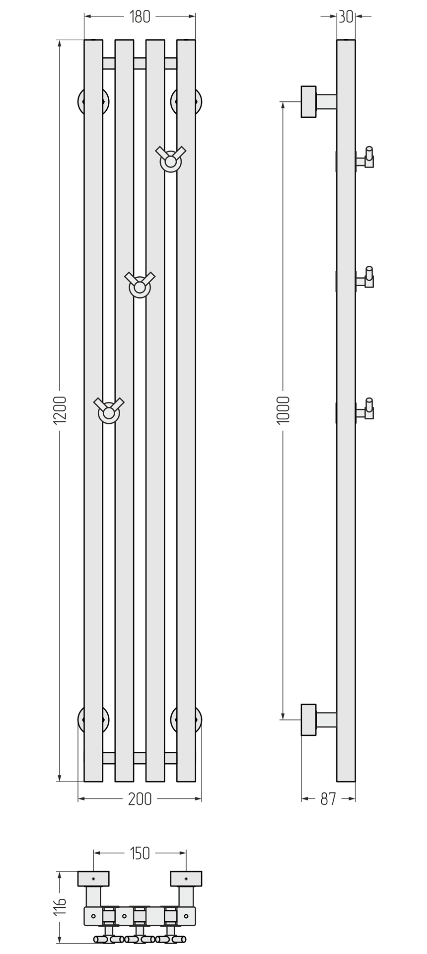 Водяные полотенцесушители Сунержа DESIGN ДР САТЕРЛЕНД PRO 1200х150 (Золотой шёлк)