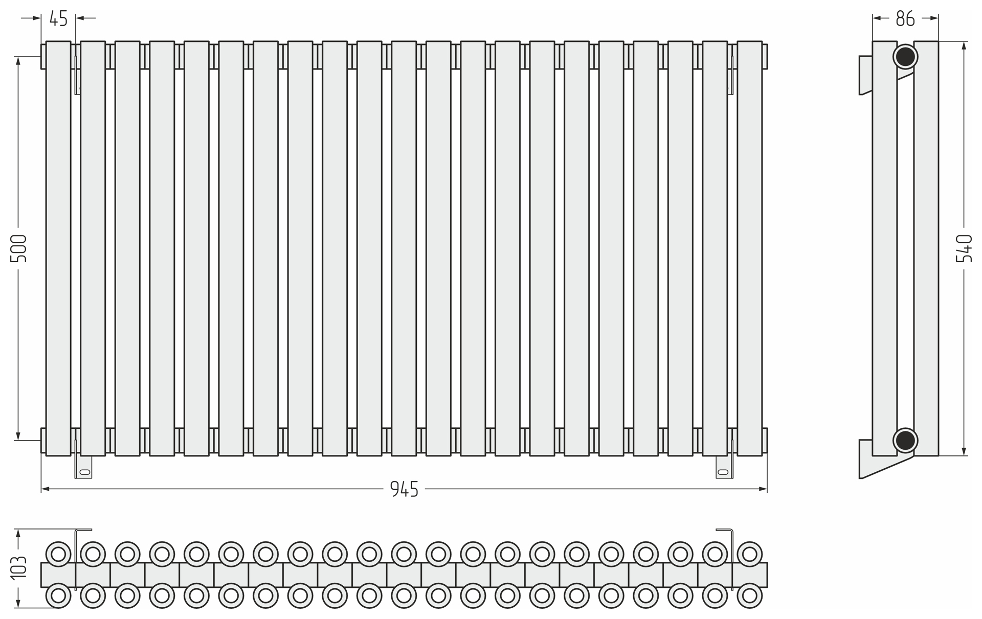 Радиаторы Сунержа DESIGN ДР ЭСТЕТ-00 н/ж 500х945 / 21 сек (Золото)