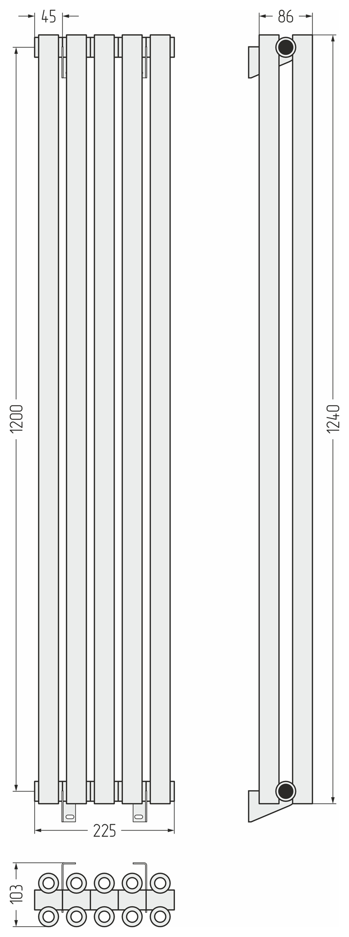Радиаторы Сунержа DESIGN ДР ЭСТЕТ-00 н/ж 1200х225 / 5 сек (Без покрытия)