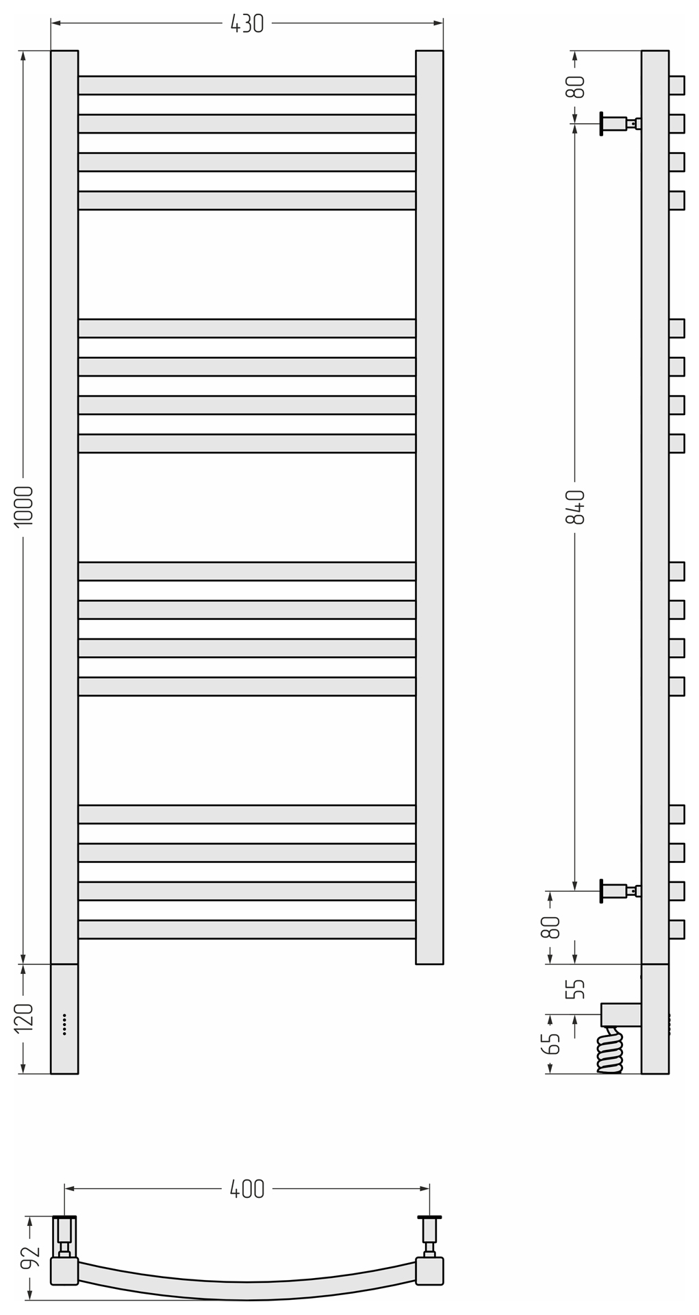 Электрические полотенцесушители Сунержа DESIGN РЭБ АРКУС 3.0 1000х400 МЭМ левый (Без покрытия)