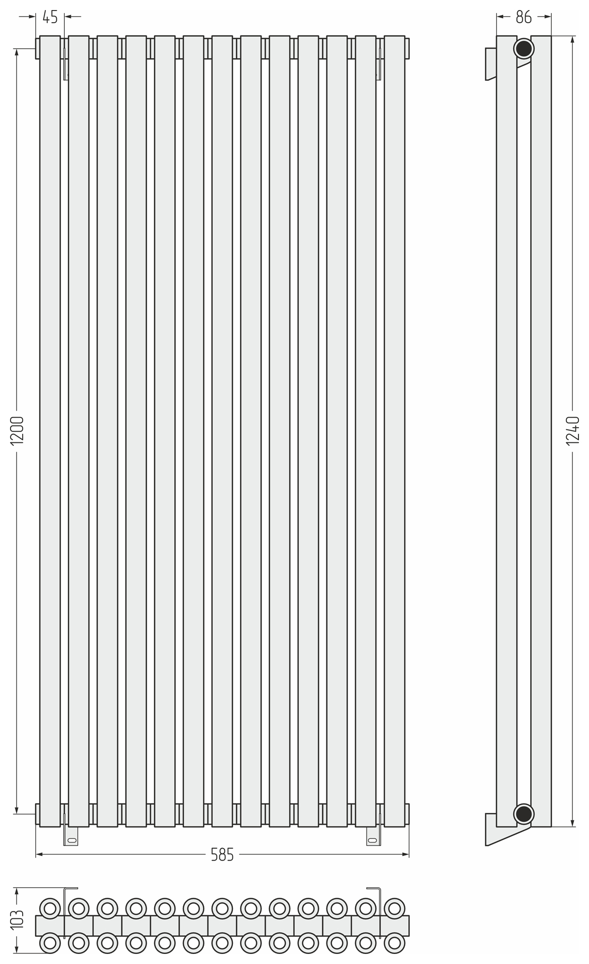 Радиаторы Сунержа DESIGN ДР ЭСТЕТ-00 н/ж 1200х585 / 13 сек (Тёмный титан муар)