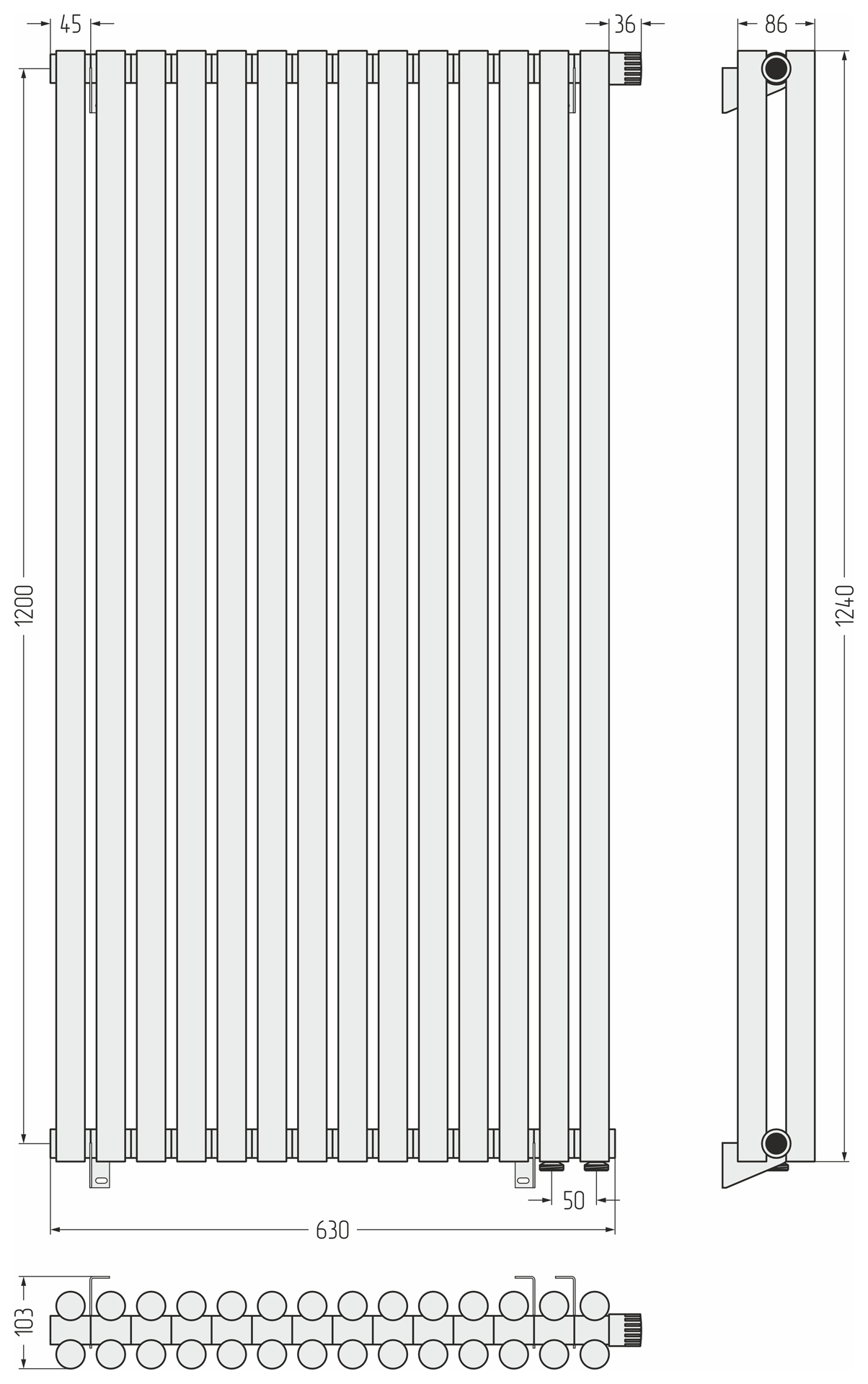 Радиаторы Сунержа DESIGN ДР ЭСТЕТ-11 н/ж EU50 1200х630 / 14 сек (Золото) - фото 5