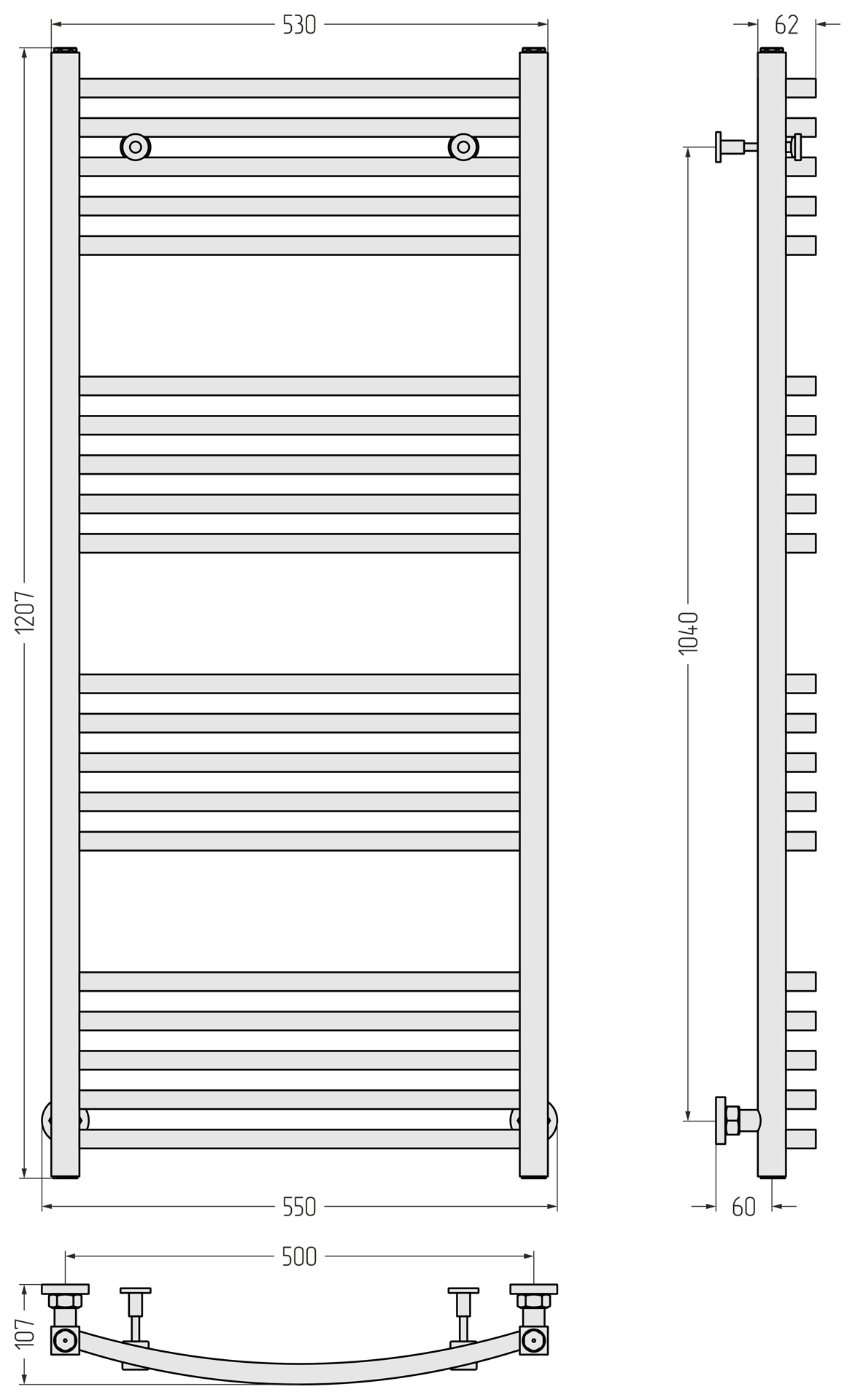 Водяные полотенцесушители Сунержа DESIGN ДР АРКУС 1200х500 (Без покрытия)