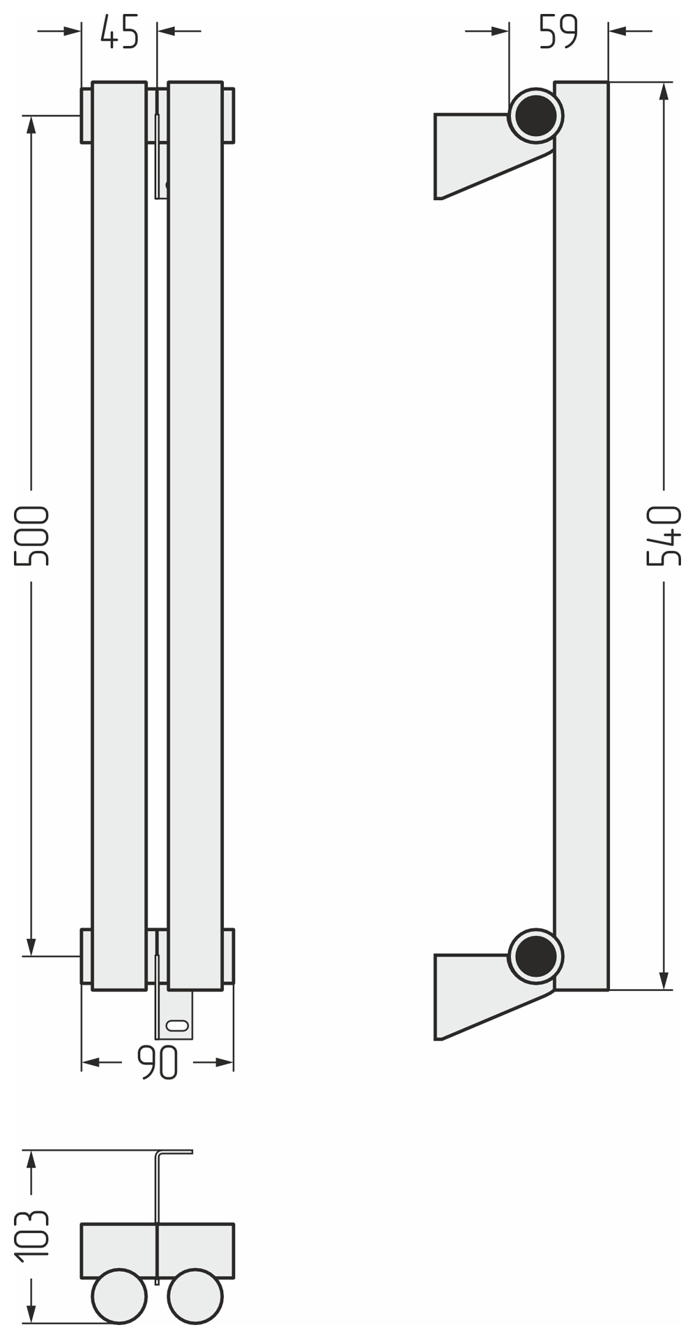 Радиаторы Сунержа DESIGN ДР ЭСТЕТ-1 н/ж 500х90 / 2 сек (Матовый белый)