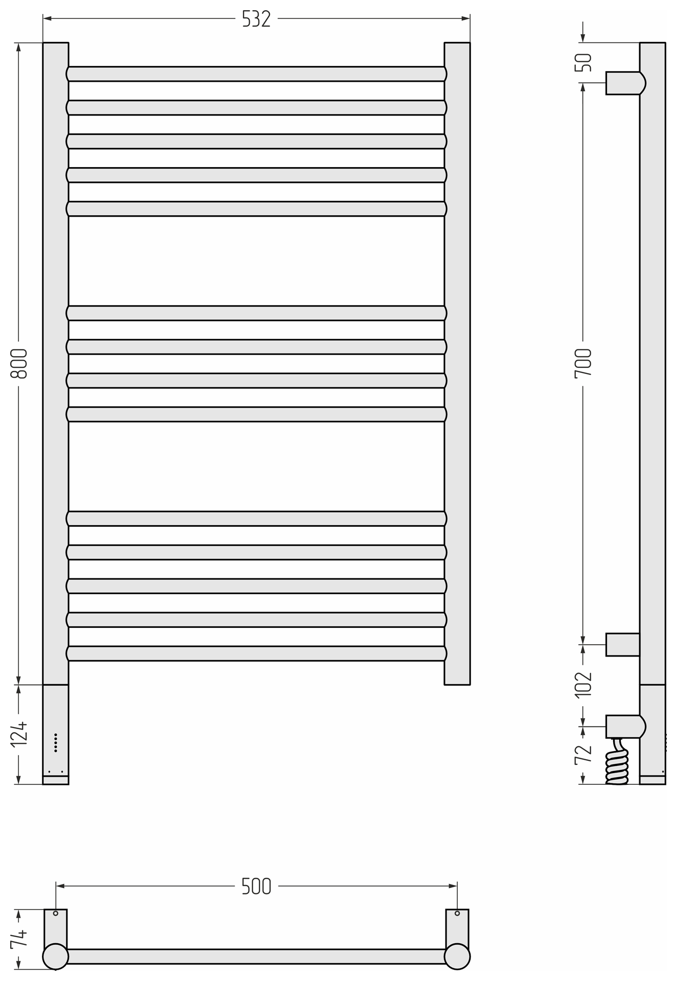 Электрические полотенцесушители Сунержа DESIGN РЭБ БОГЕМА 3.1 прямая 800х500 МЭМ левый (Сатин)