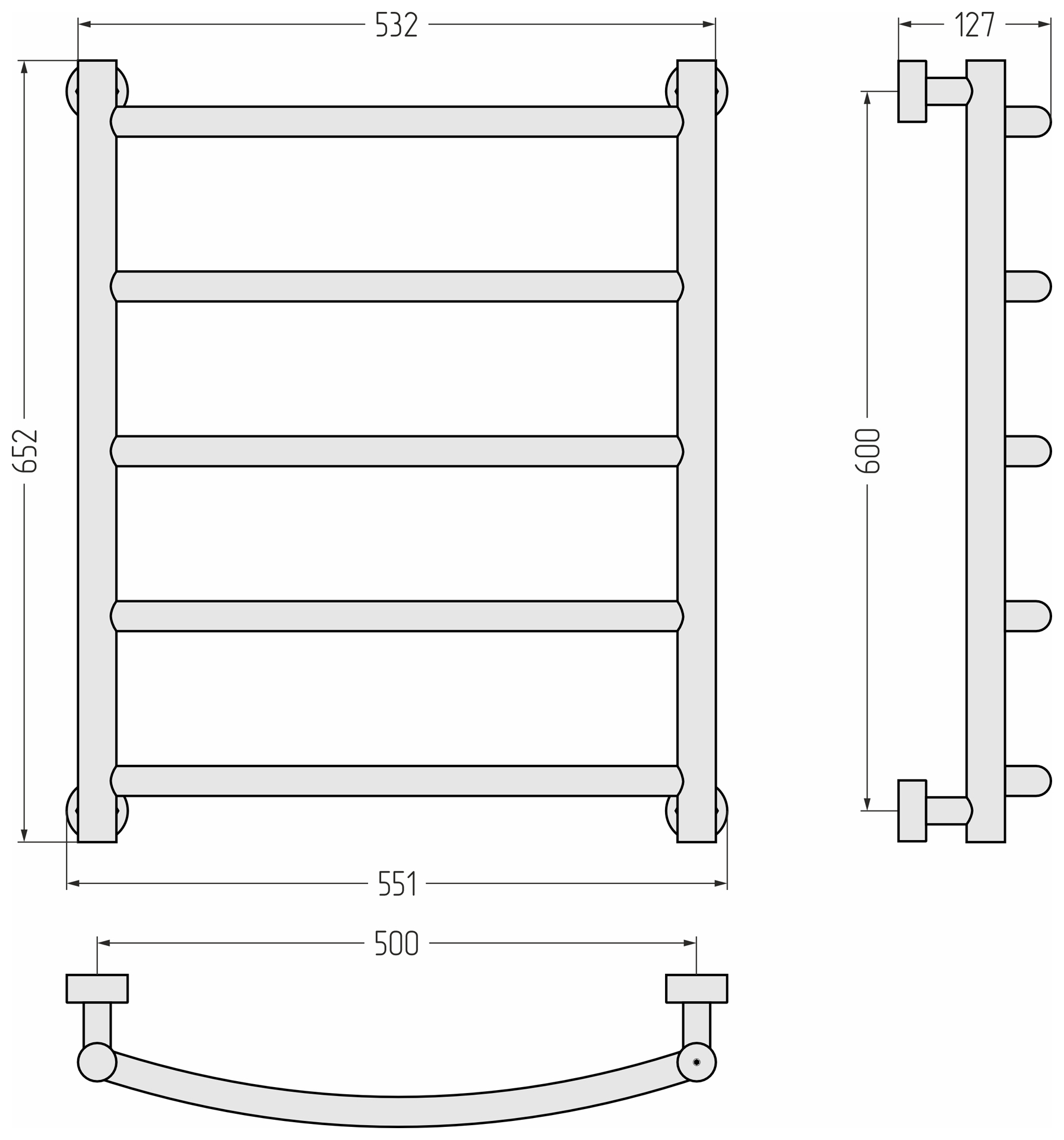 Водяные полотенцесушители Сунержа DESIGN ДР Галант PRO 600х500 (Тёмный титан муар)