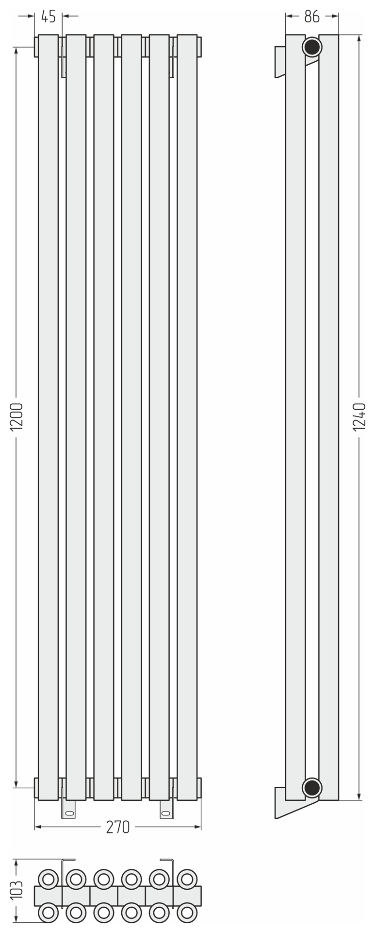 Радиаторы Сунержа DESIGN ДР ЭСТЕТ-00 н/ж 1200х270 / 6 сек (Белый)