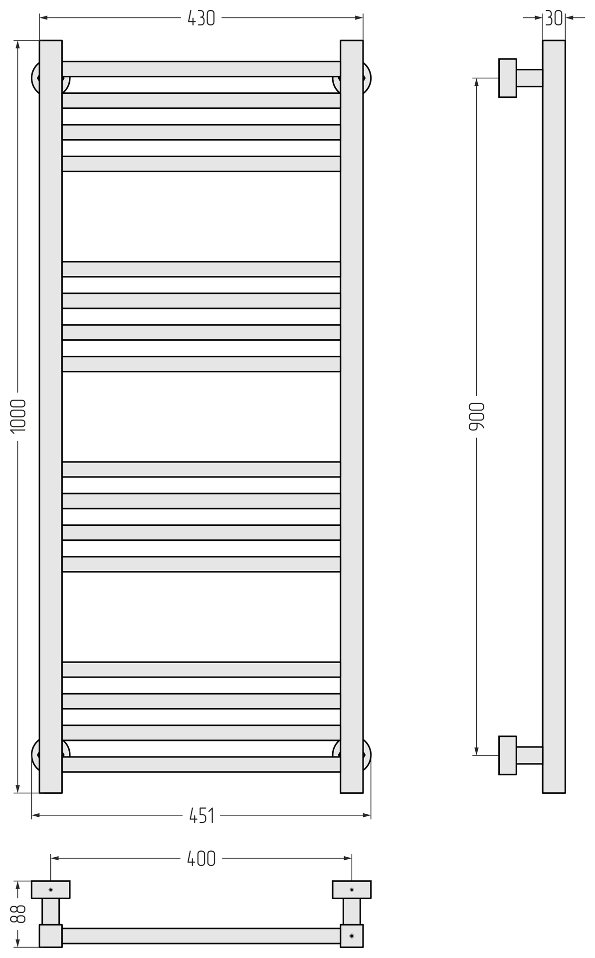 Водяные полотенцесушители Сунержа DESIGN ДР МОДУС PRO 1000х400 (Состаренная латунь)