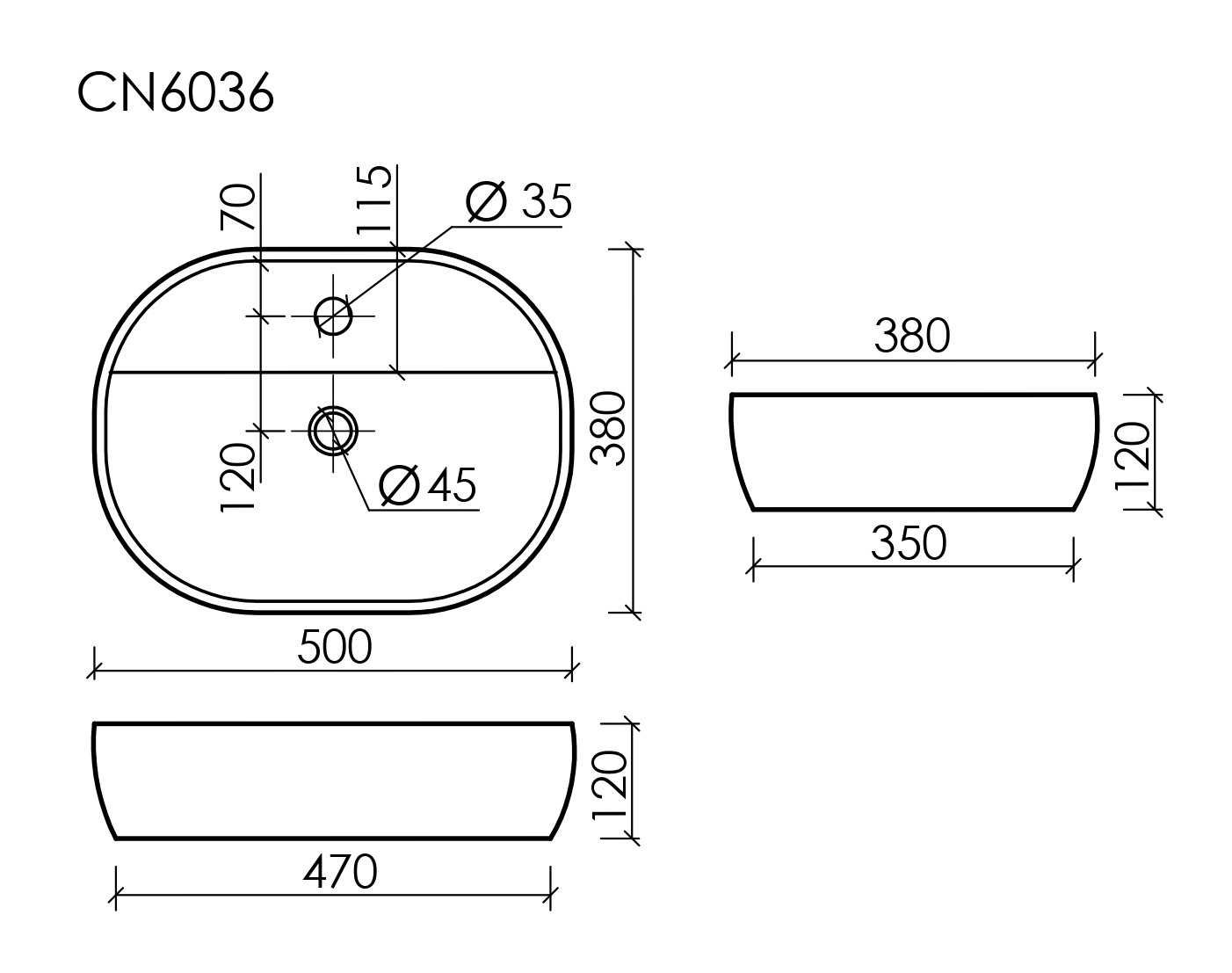 Умывальник накладной Element 500x380x120мм