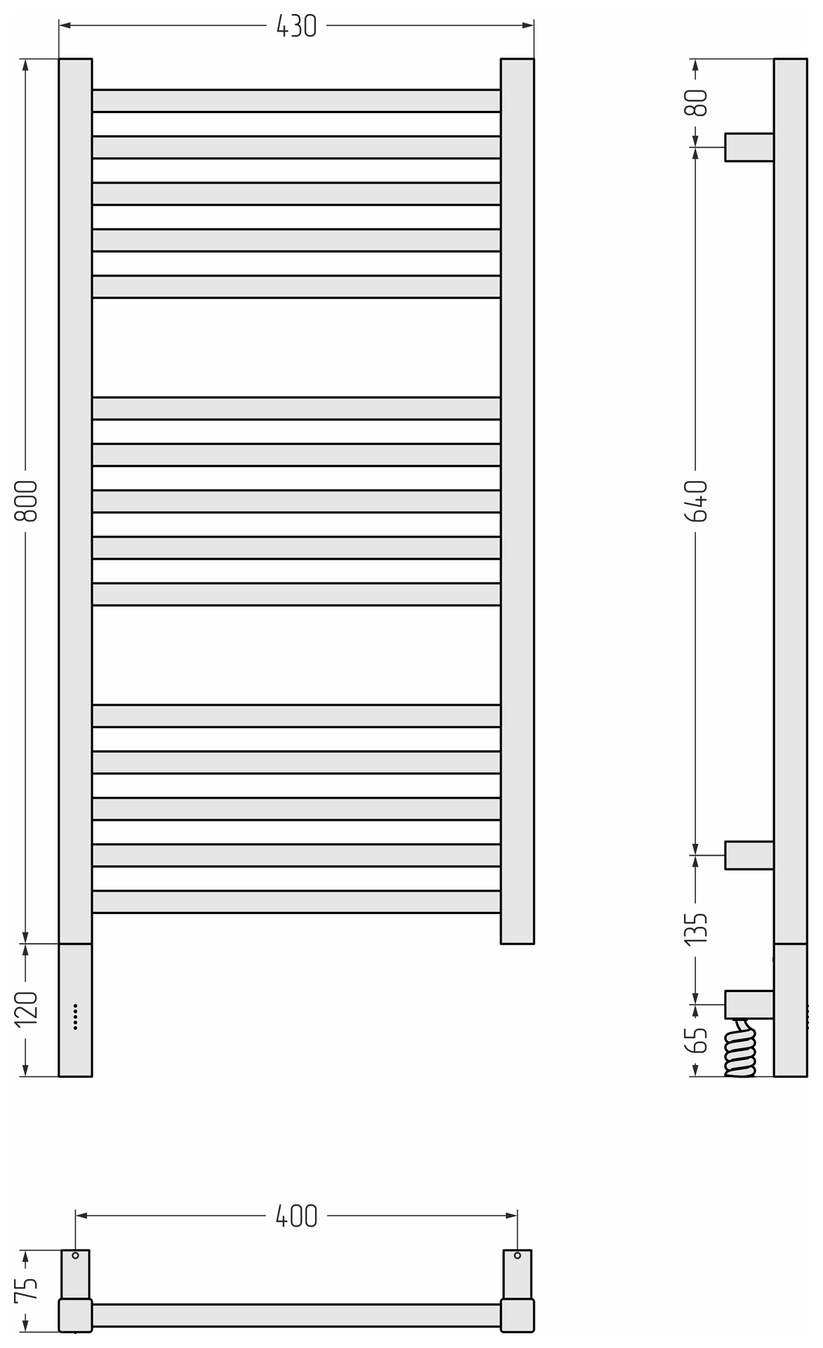 Электрические полотенцесушители Сунержа DESIGN РЭБ МОДУС 3.1 800х400 МЭМ левый (Сатин)