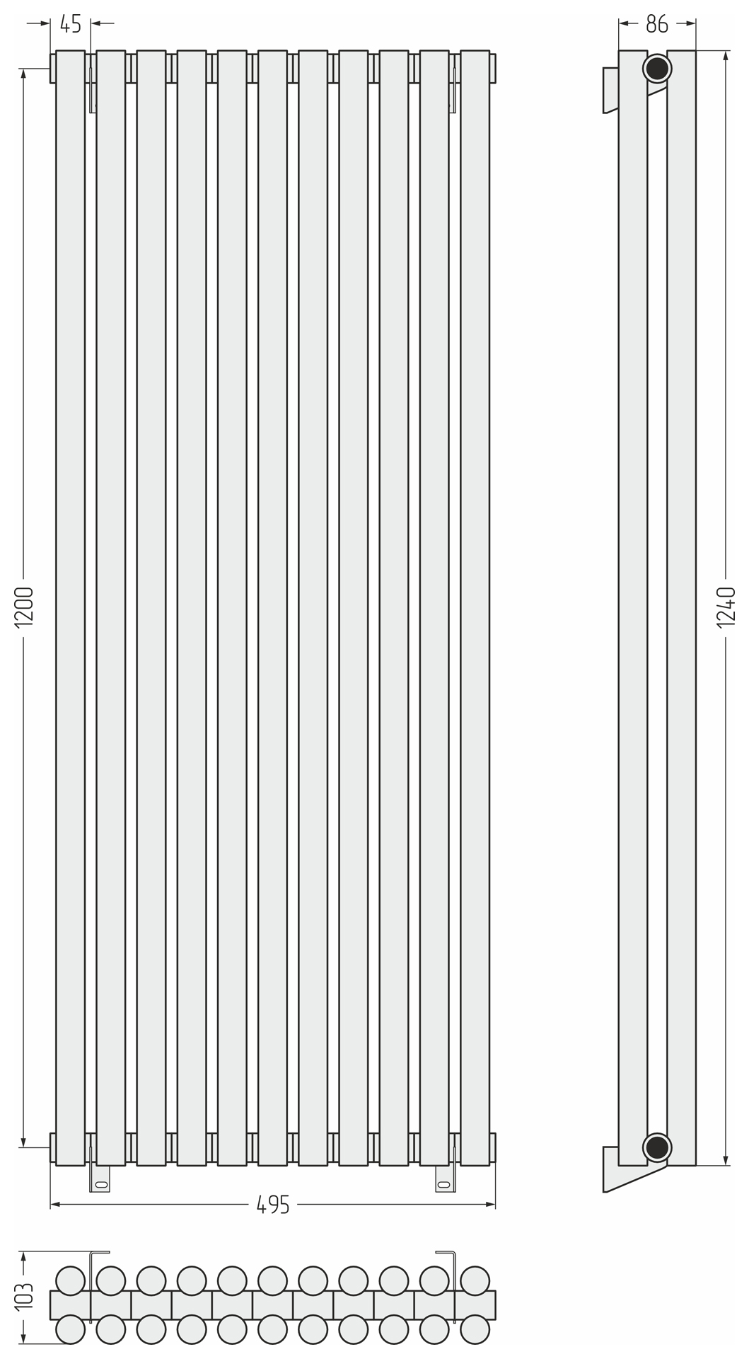 Радиаторы Сунержа DESIGN ДР ЭСТЕТ-11 н/ж 1200х495 / 11 сек (Матовый белый)