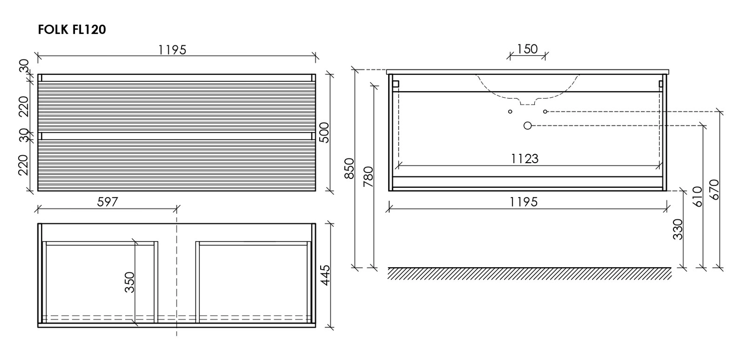 Тумба под столешницу Sancos Фолк (Folk) FL120ES 120x45x50 мягкий серый (ergraut soft)