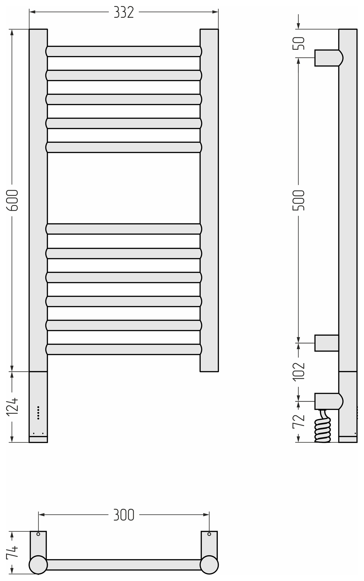 Электрические полотенцесушители Сунержа DESIGN РЭБ БОГЕМА 3.1 прямая 600х300 МЭМ левый (Сатин) - фото 4