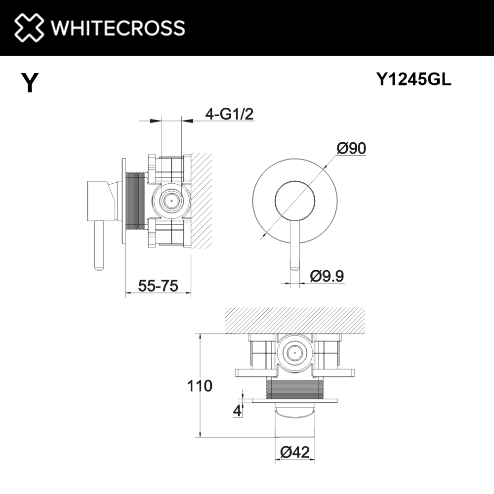Смеситель для душа скрытого монтажа WHITECROSS Y Y1245GL (золото)