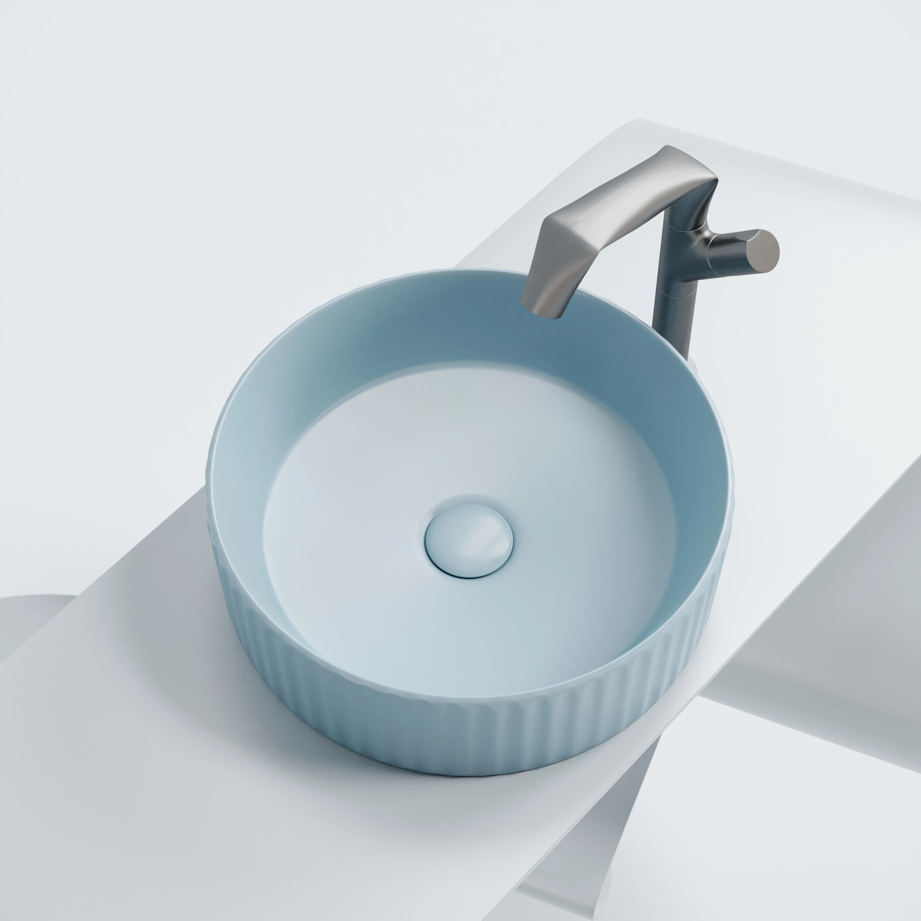 Умывальник чаша накладная круглая (цвет Голубой Матовый) Element 360x360x115мм - фото 6