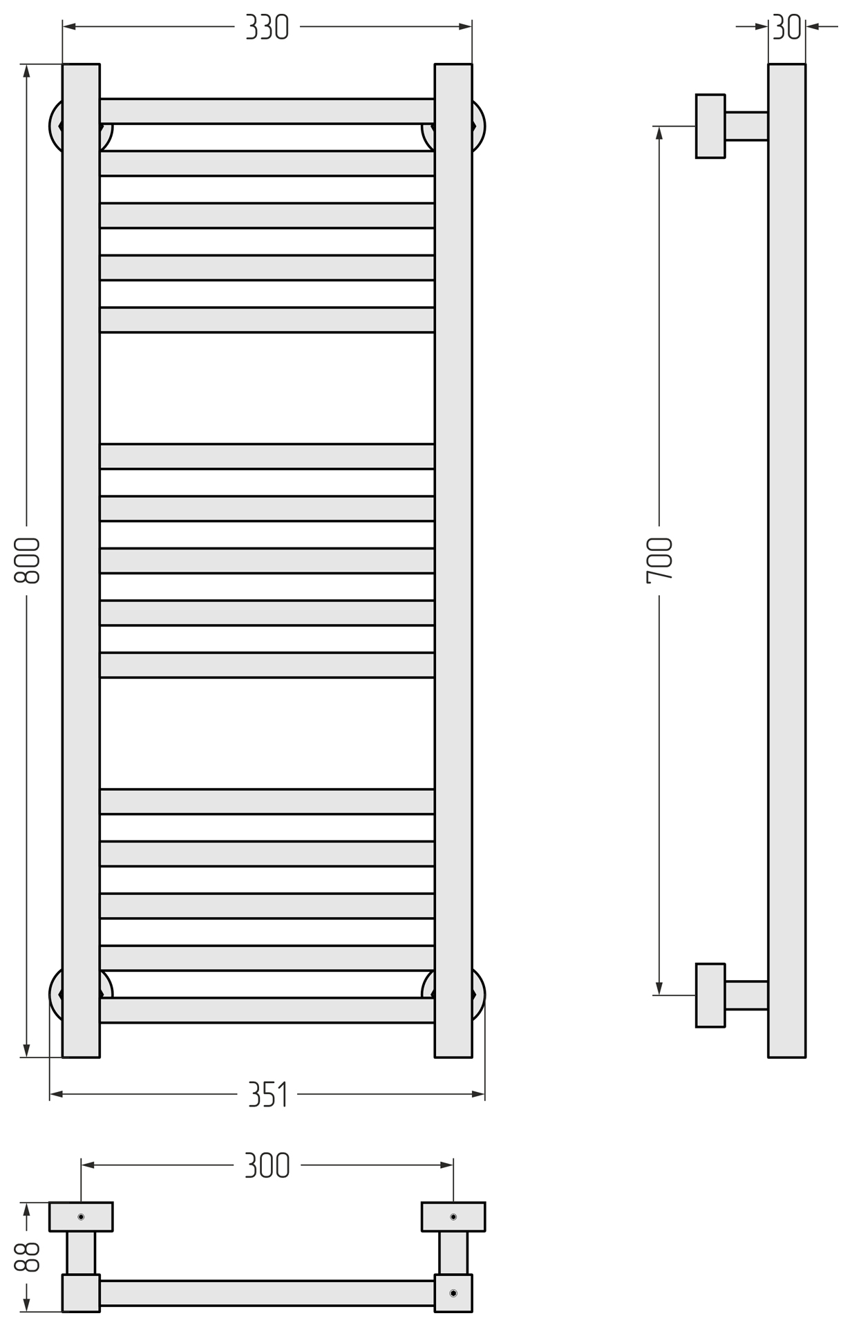 Водяные полотенцесушители Сунержа DESIGN ДР МОДУС PRO 800х300 (Сатин)