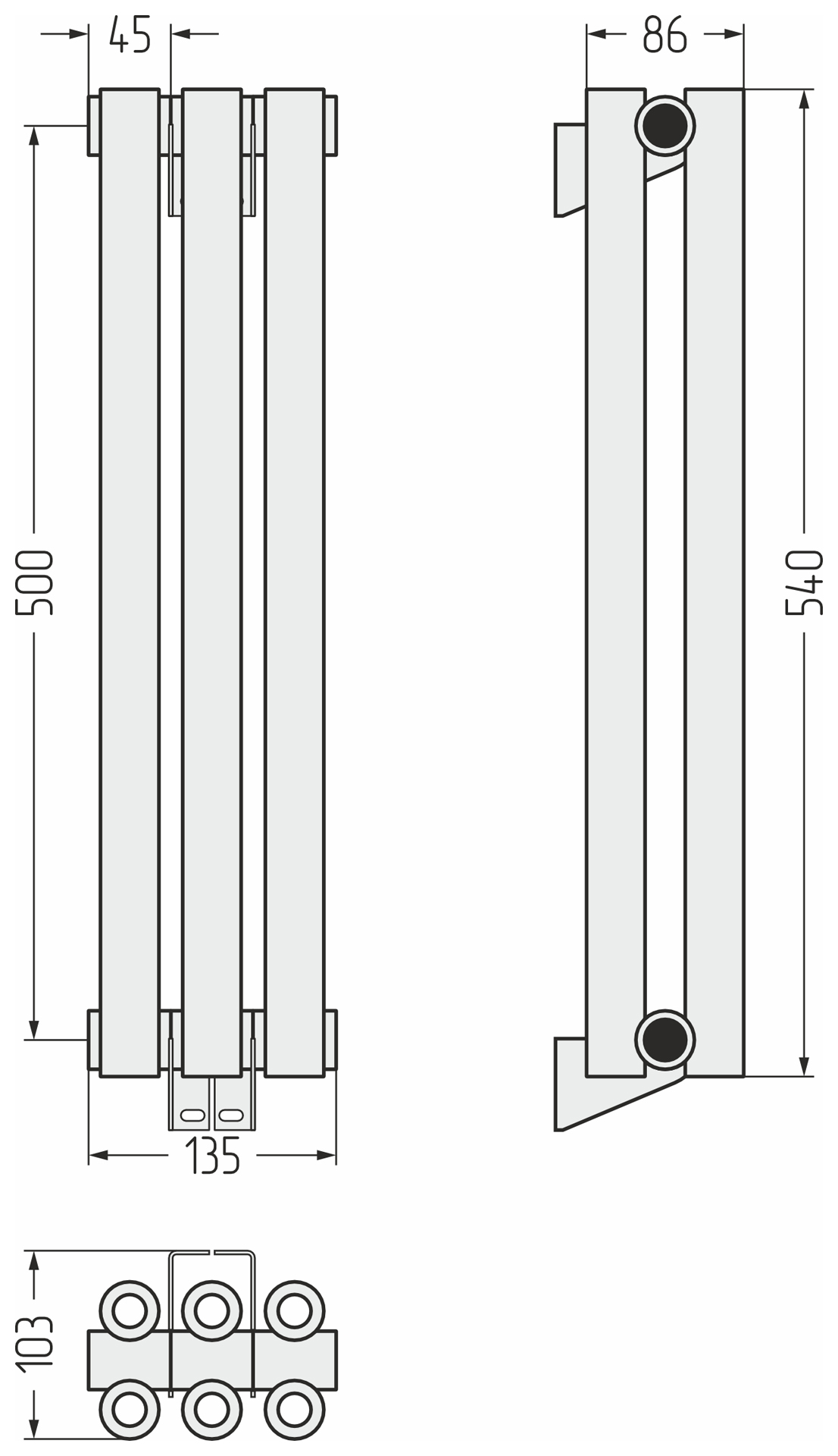 Радиаторы Сунержа DESIGN ДР ЭСТЕТ-00 н/ж 500х135 / 3 сек (Сатин)