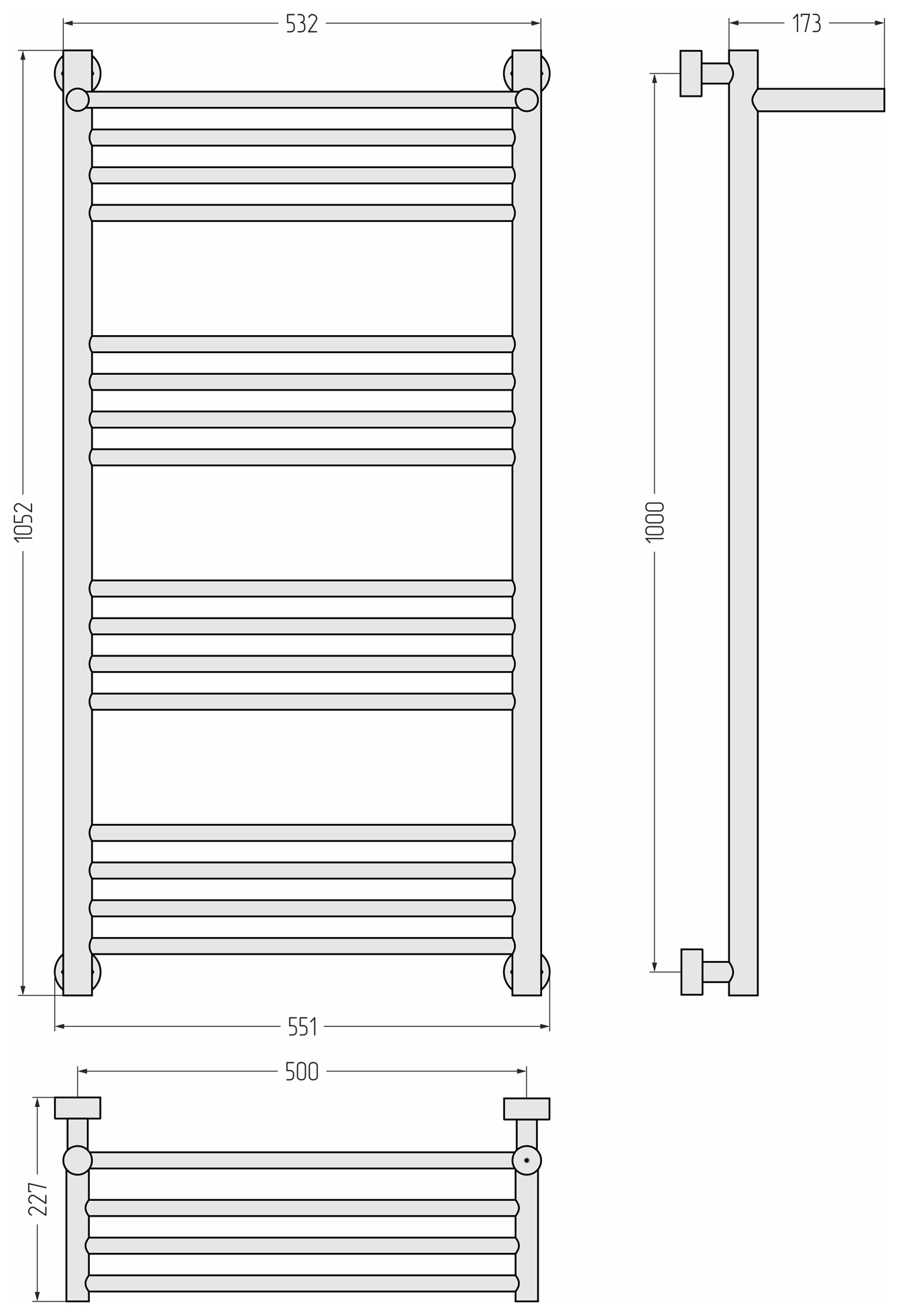 Водяные полотенцесушители Сунержа DESIGN ДР Богема 1П PRO 1000х500 (Без покрытия)