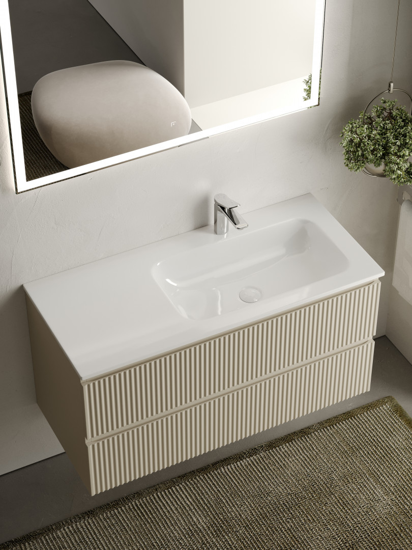 Тумба под раковину Sancos Сноб Р (Snob R) SNR100RCE 100x45x50 бежевый матовый (beige soft) - фото 5