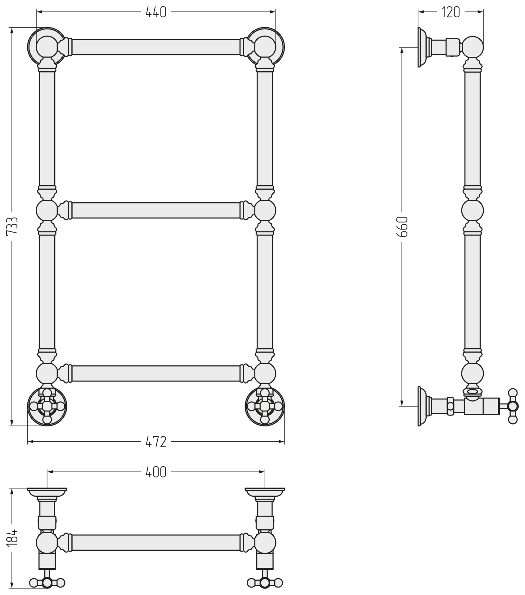 Водяные полотенцесушители Сунержа DESIGN ДР "Ренессанс 1304" 660х400 (Тёмный титан муар)