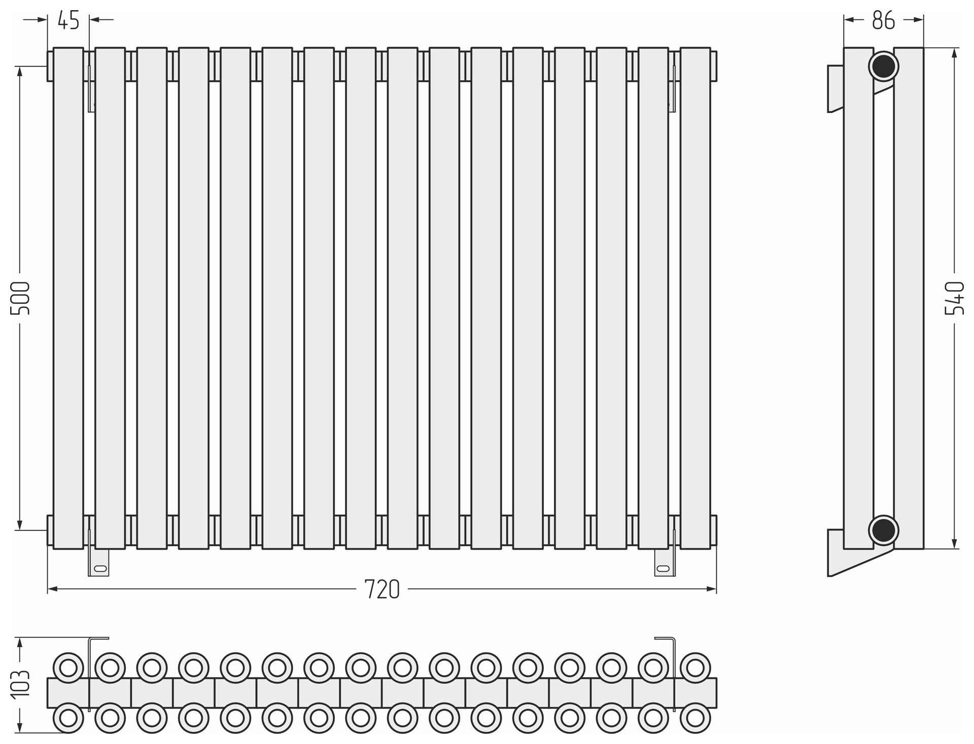 Радиаторы Сунержа DESIGN ДР ЭСТЕТ-00 н/ж 500х720 / 16 сек (Тёмный титан муар)