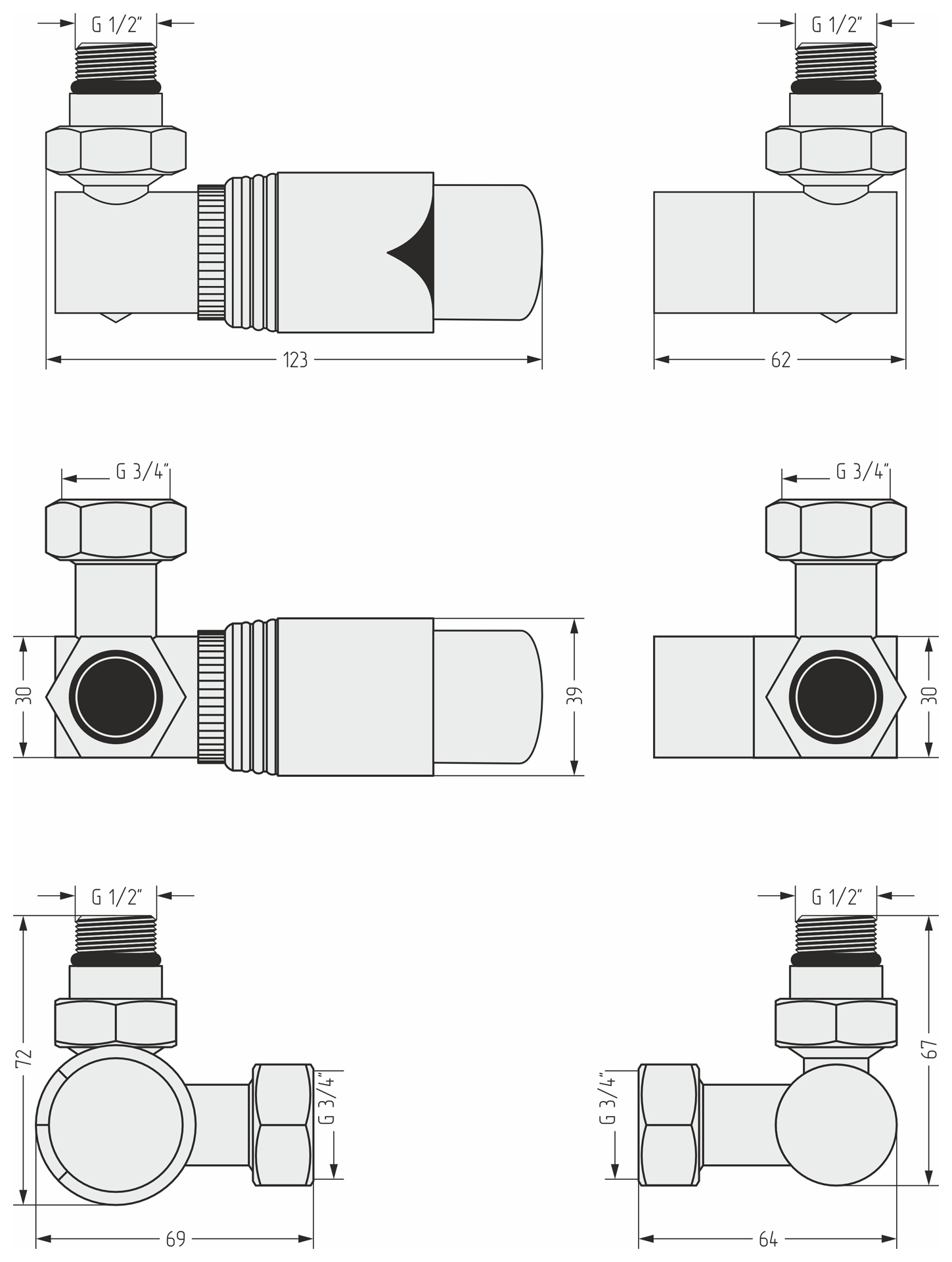 Комплектующие Сунержа DESIGN Терморегулятор автоматический 3D левый G 1/2" НР х G 3/4" НГ / набор (Состаренная латунь)