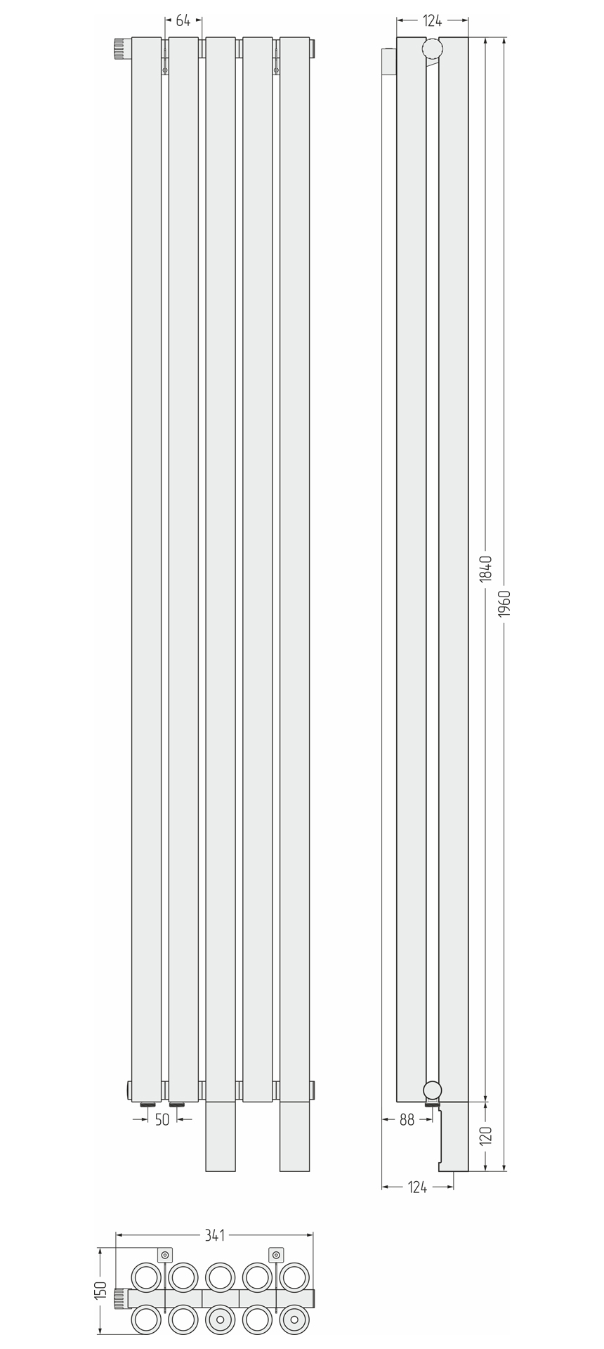 Радиаторы Сунержа DESIGN ДР ЭТАЛОН-00 н/ж EU50 1800х341 / 5 сек (Матовый белый) - фото 6